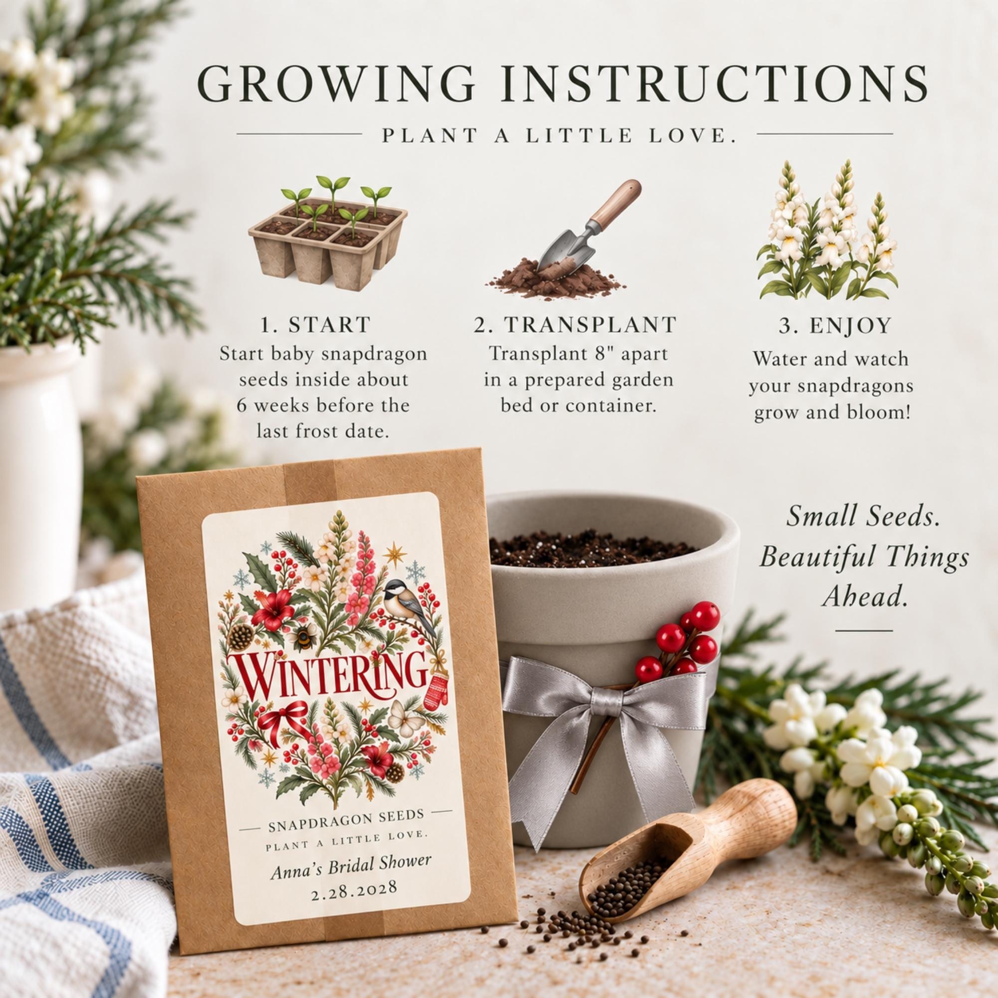 Personalized Winter Snapdragon Seed Favors, Baby Snapdragon Seeds, Terracotta Pot Planting Kit, view 6
