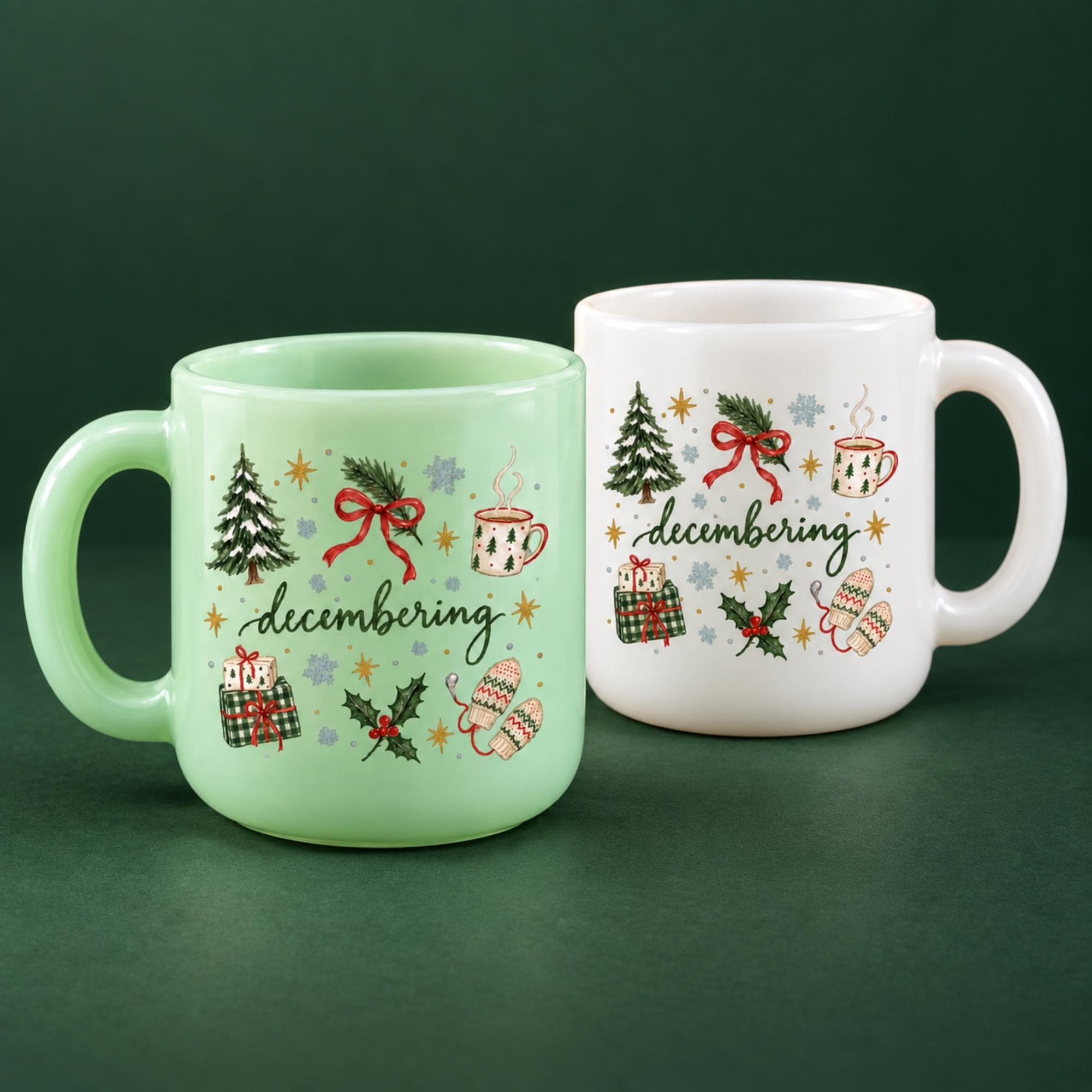 Holiday Mug, 4oz, BPA Free, Milk Glass, Microwave Usable, Dishwasher Usable