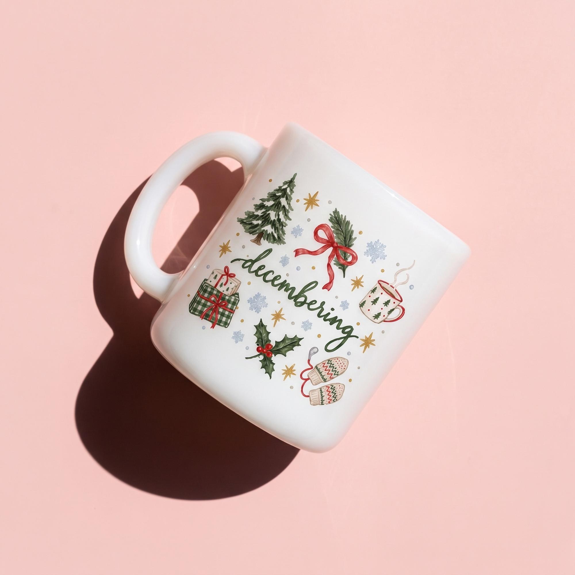 Holiday Mug, 4oz, BPA Free, Milk Glass, Microwave Usable, Dishwasher Usable, view 5
