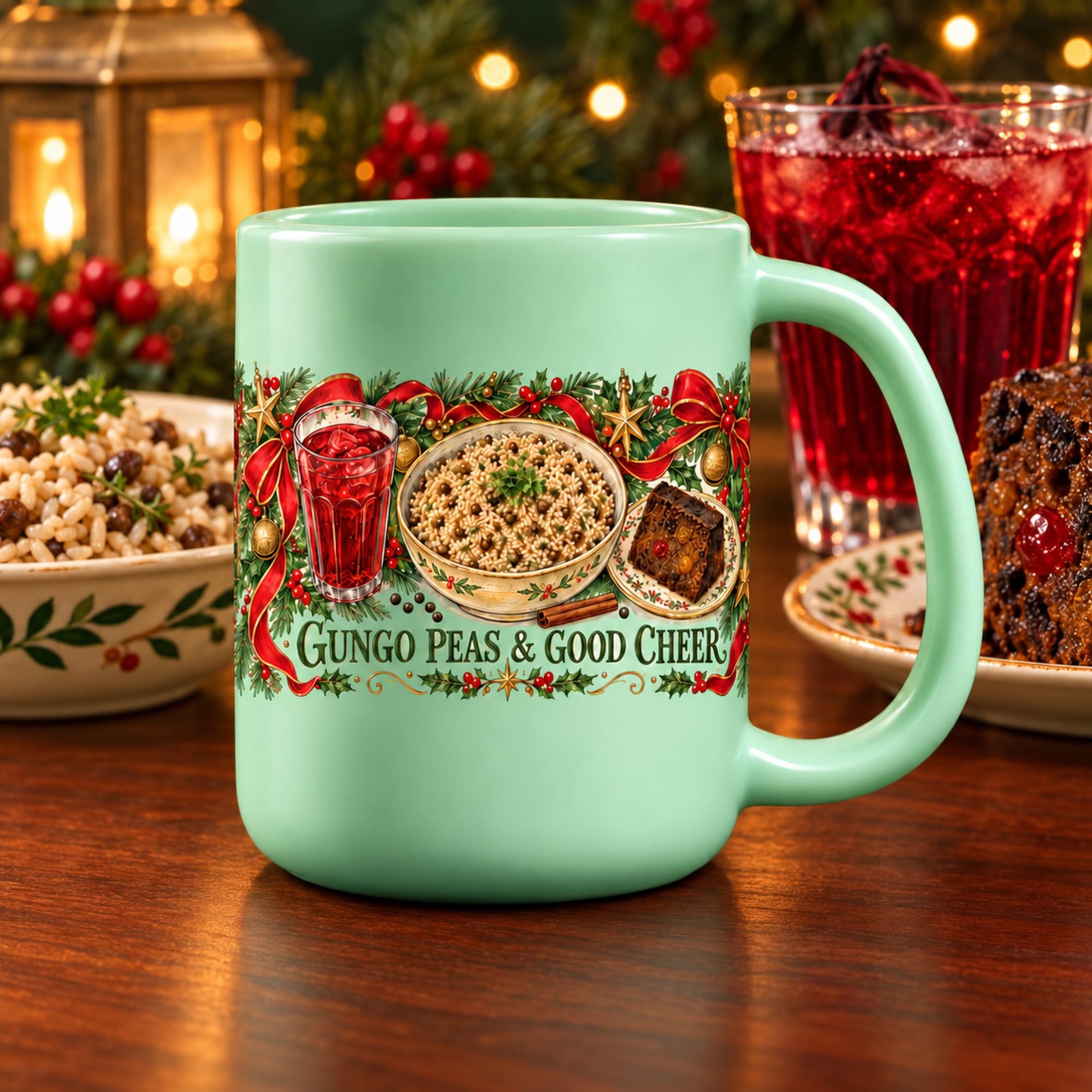 Jamaican Mug with Gungo Peas, Sorrel + Rum Cake, 12oz, Microwave Usable, Dishwasher Usable, view 3