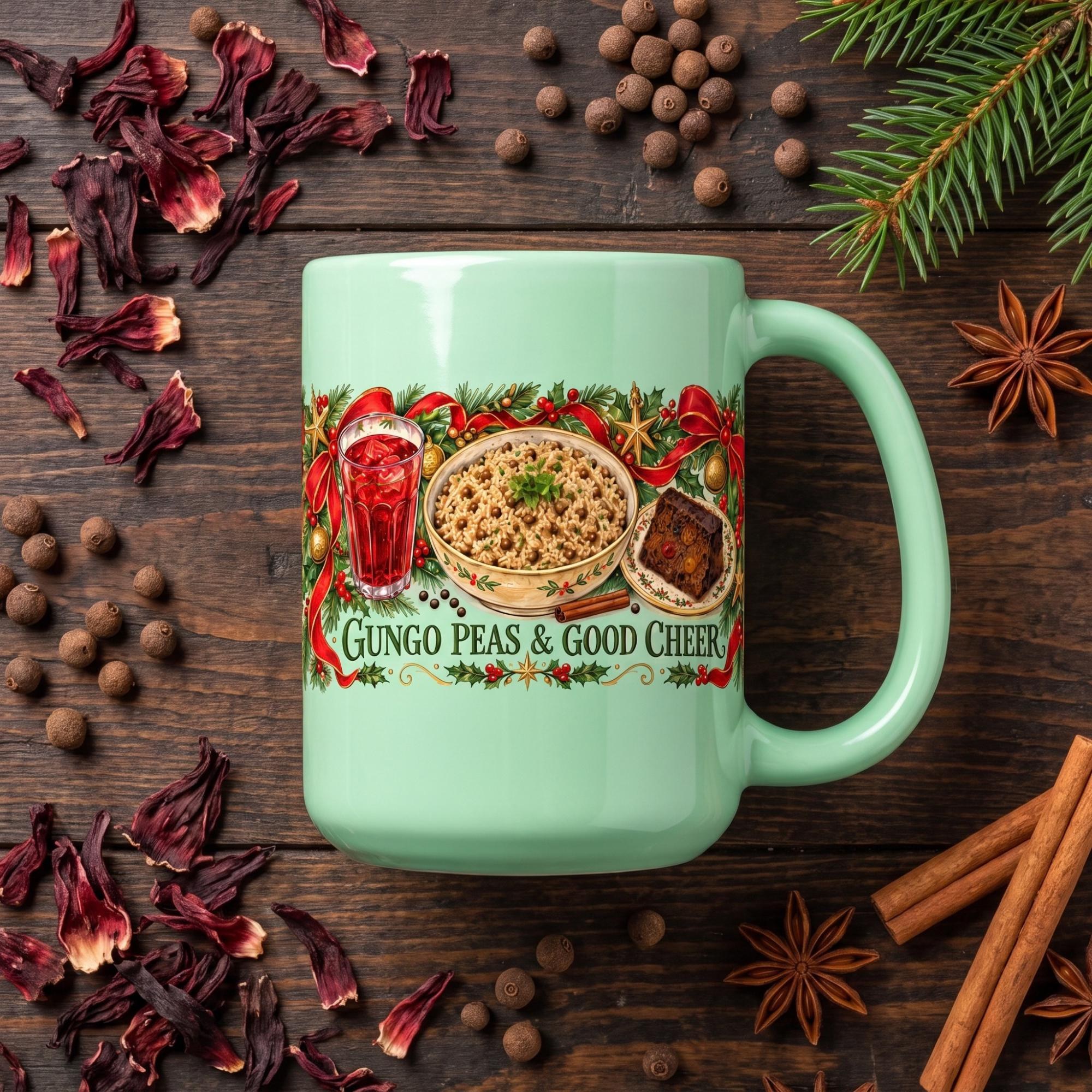 Jamaican Mug with Gungo Peas, Sorrel + Rum Cake, 12oz, Microwave Usable, Dishwasher Usable, view 5