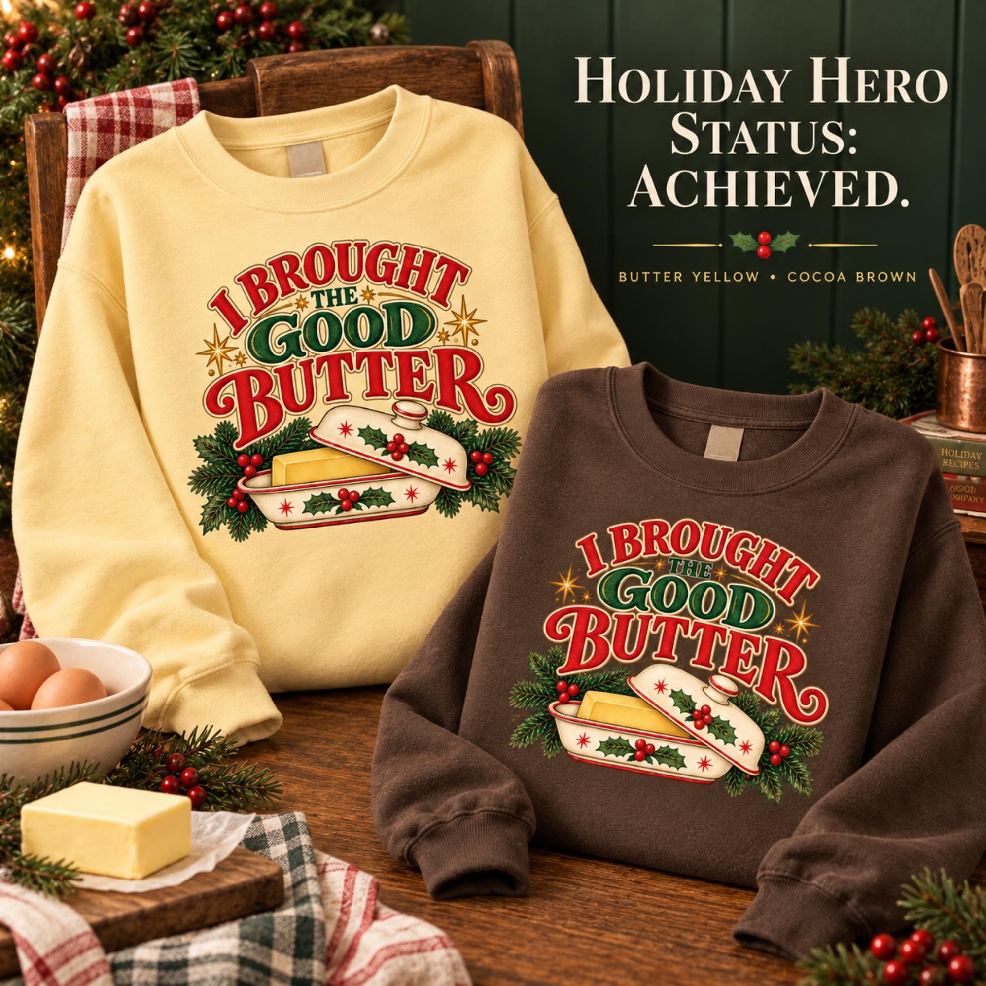 Holiday Sweatshirt, Butter Art, Festive Kitchen Gift, Cocoa Brown or Butter Yellow, view 2