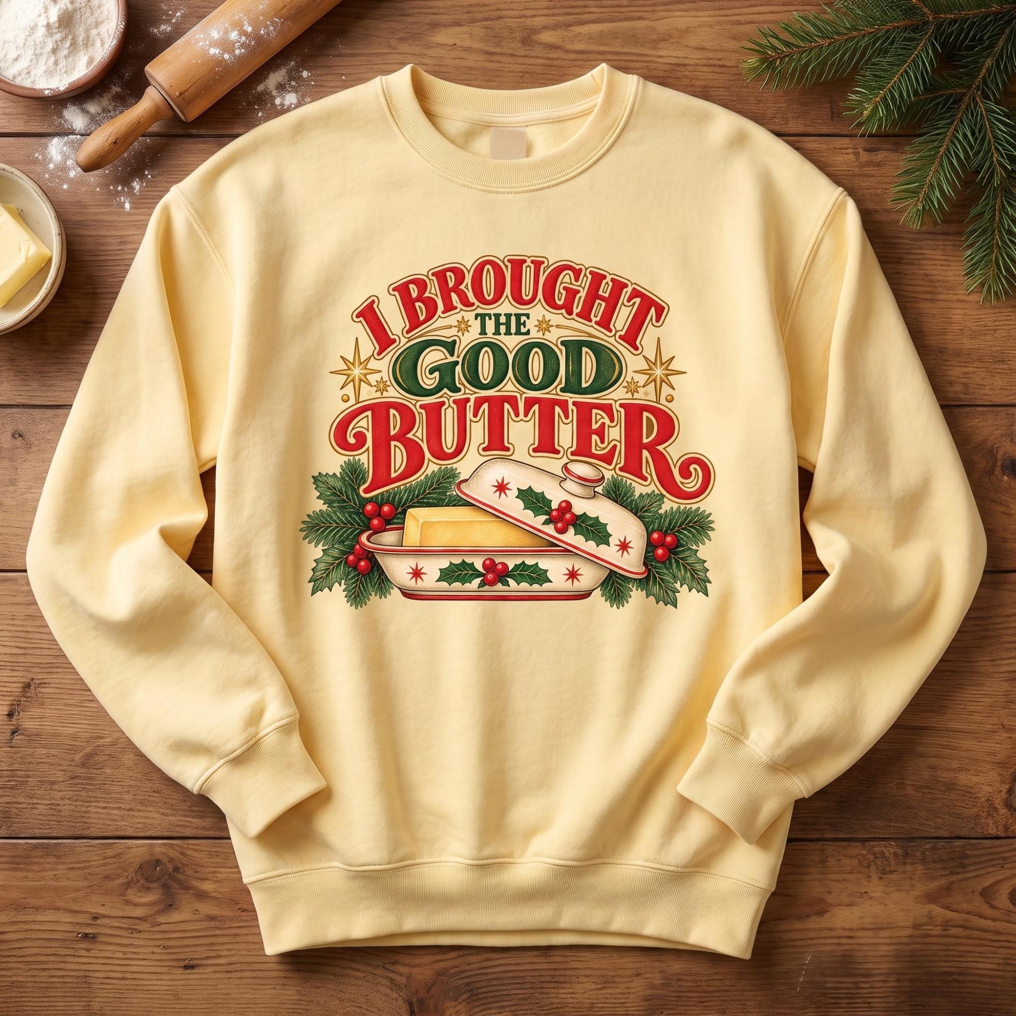 Holiday Sweatshirt, Butter Art, Festive Kitchen Gift, Cocoa Brown or Butter Yellow, view 4
