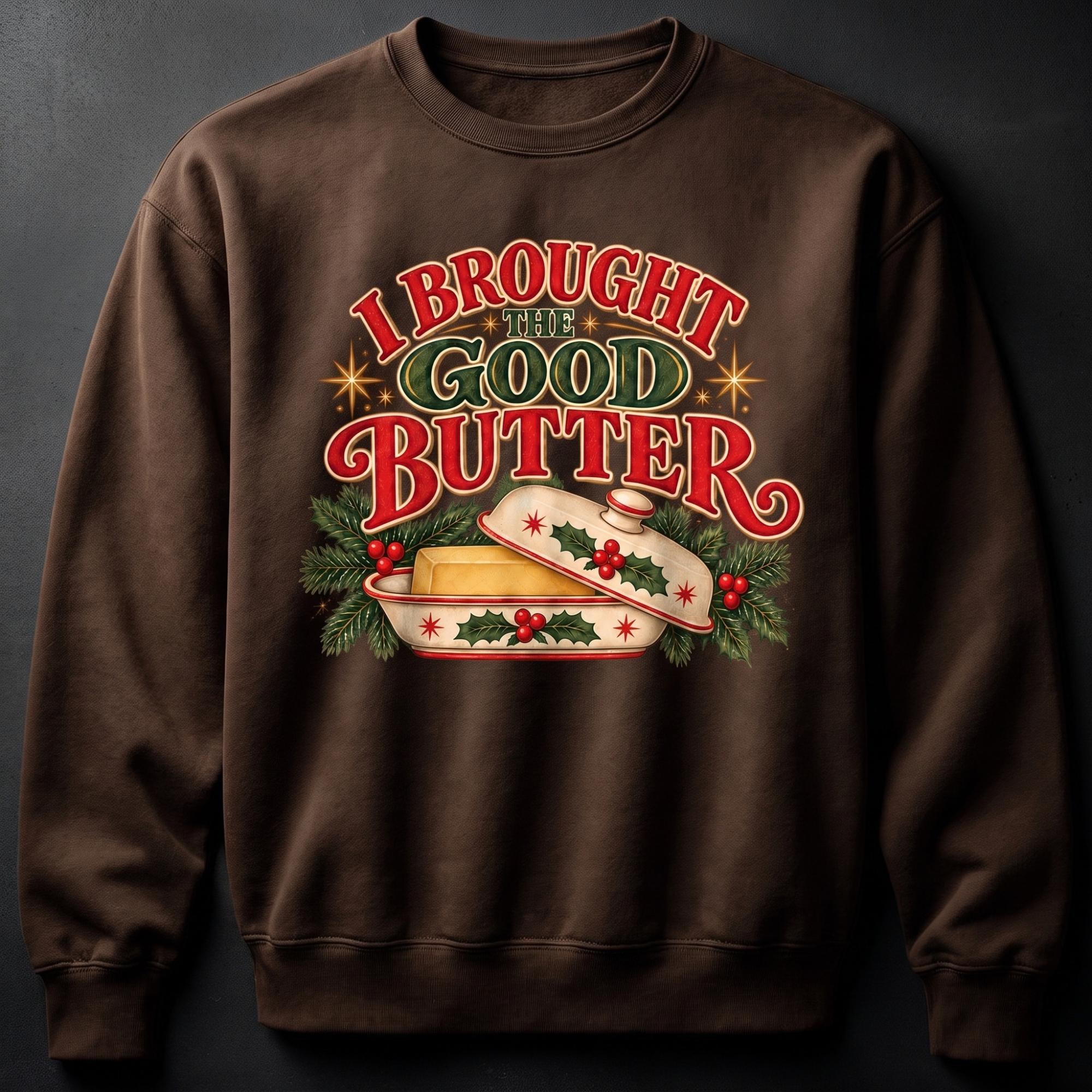 Holiday Sweatshirt, Butter Art, Festive Kitchen Gift, Cocoa Brown or Butter Yellow, view 8