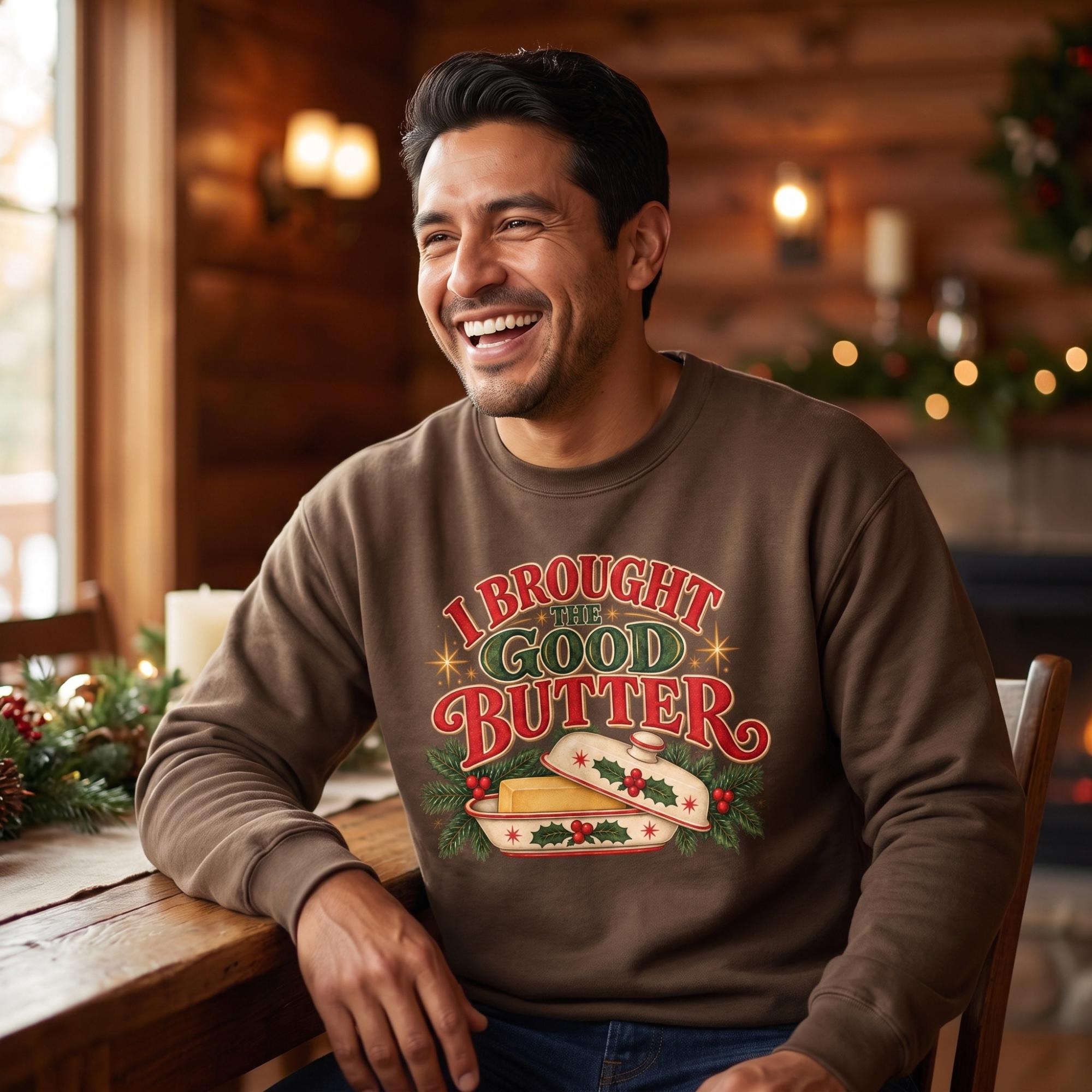 Holiday Sweatshirt, Butter Art, Festive Kitchen Gift, Cocoa Brown or Butter Yellow, view 9