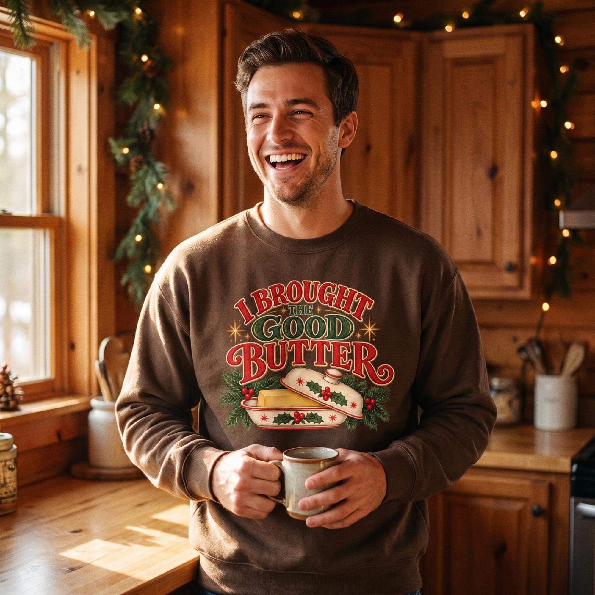 Holiday Sweatshirt, Butter Art, Festive Kitchen Gift, Cocoa Brown or Butter Yellow, view 10