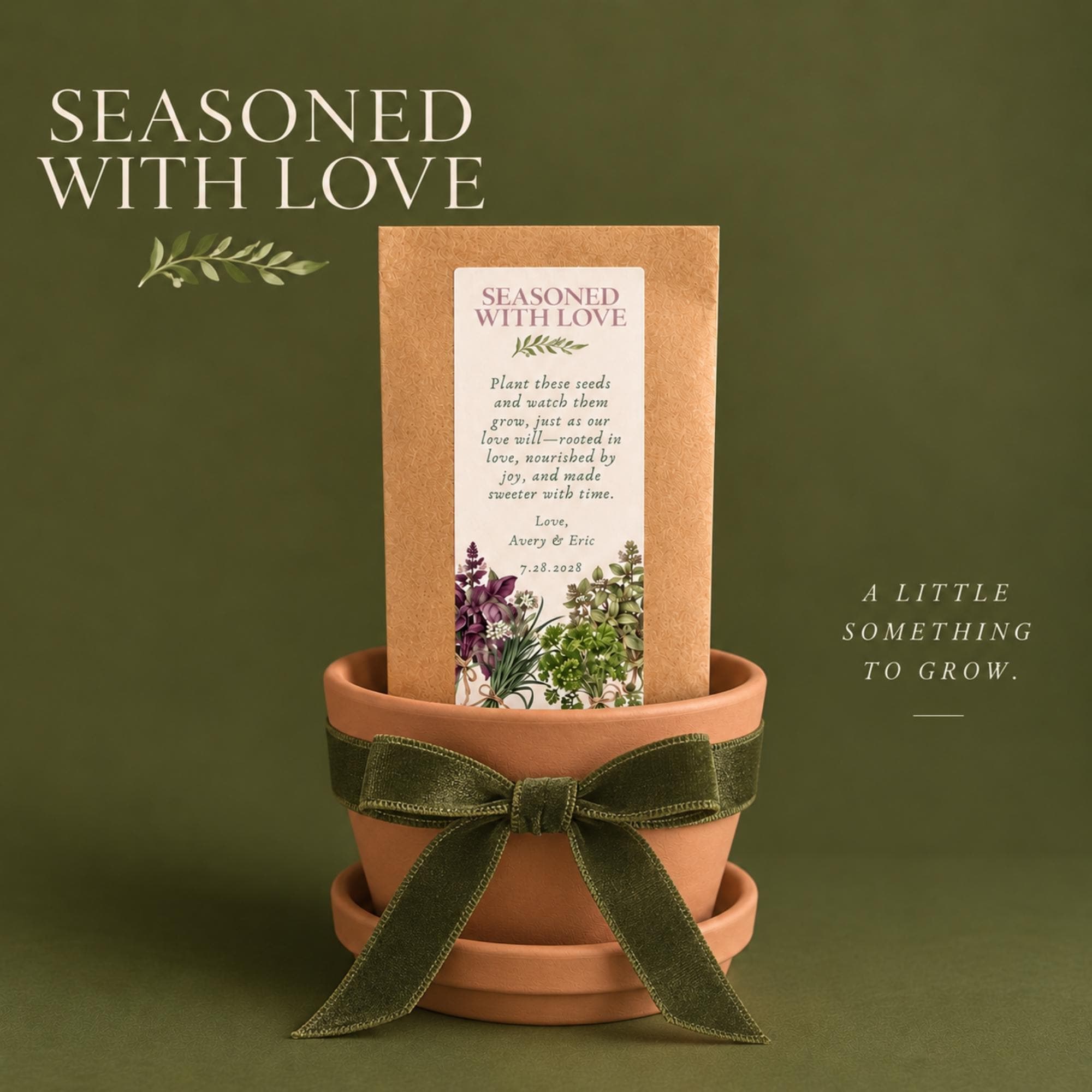 Herb Seed Guest Favors. Terracotta Pots, Seasoned With Love, Botanical Guest Gifts, Personalized