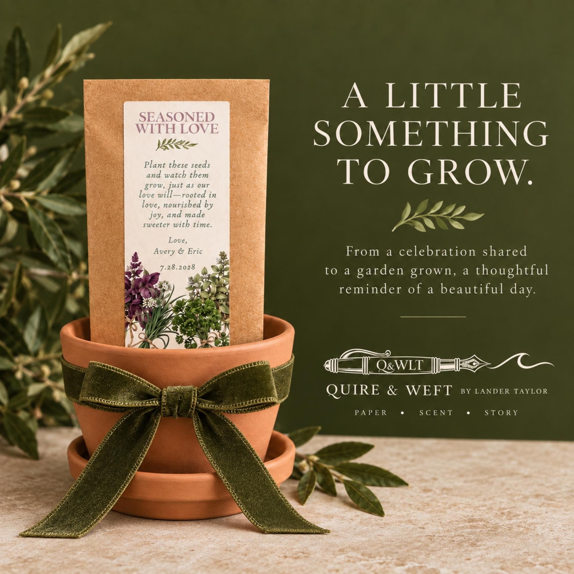 Herb Seed Guest Favors. Terracotta Pots, Seasoned With Love, Botanical Guest Gifts, Personalized, view 8