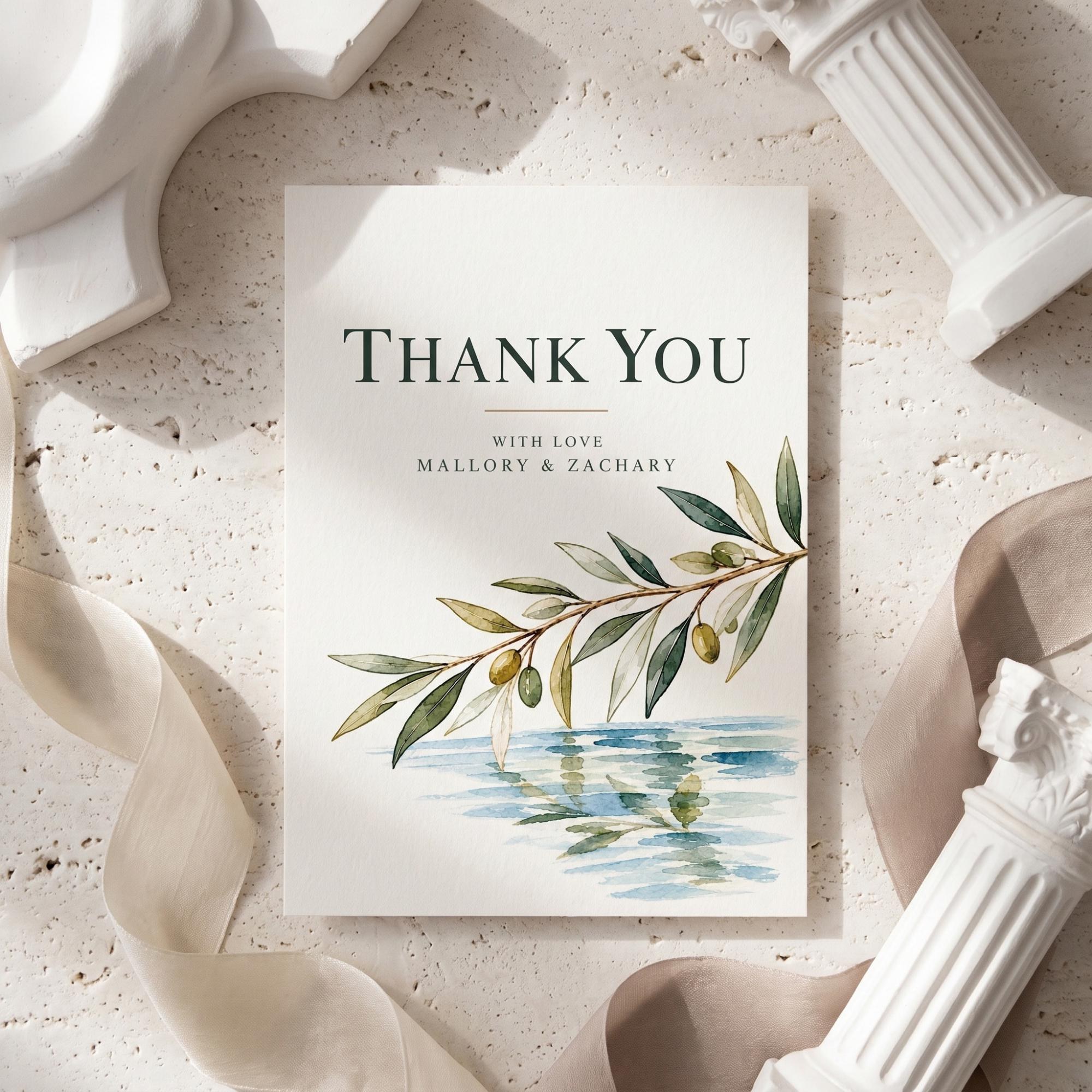 Wedding Invitation Suite, Sculpture Inspired, Event Satationery, Blue Watercolor, Olive Branches, Classical Architecture, view 6