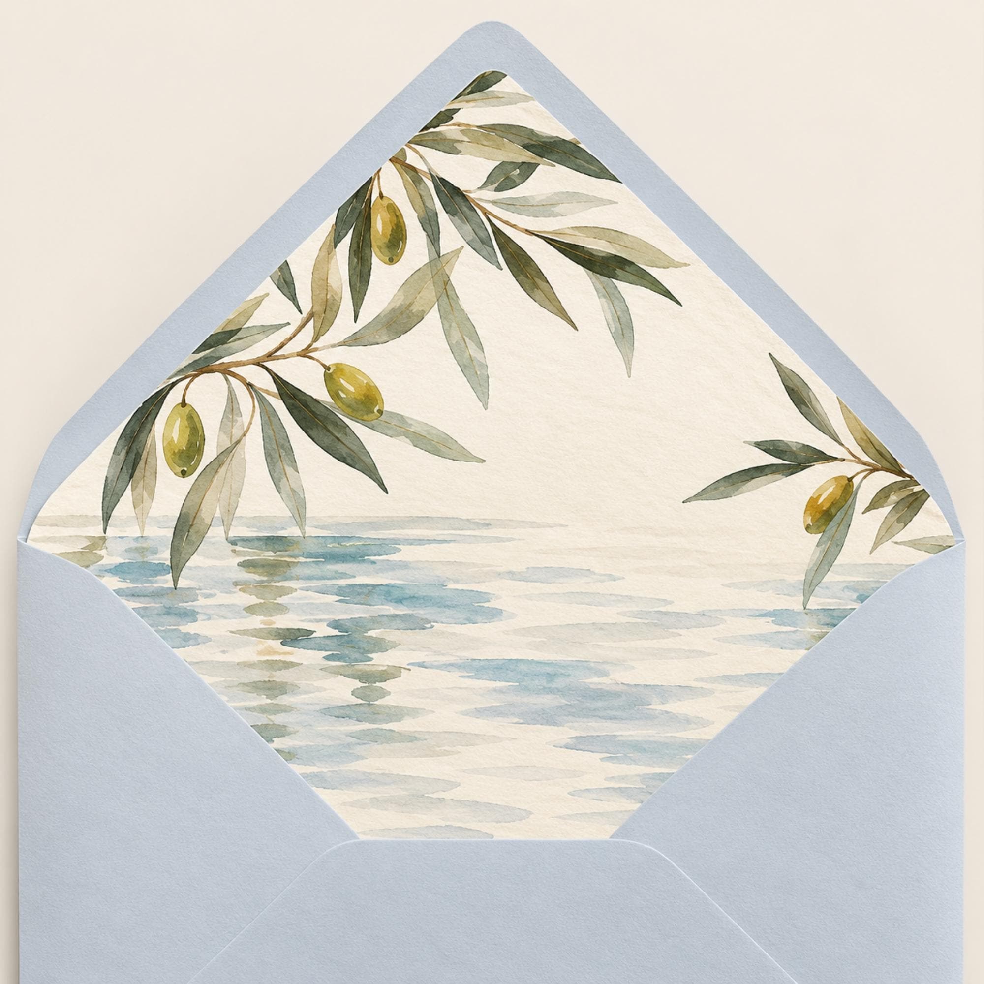 Wedding Invitation Suite, Sculpture Inspired, Event Satationery, Blue Watercolor, Olive Branches, Classical Architecture, view 7