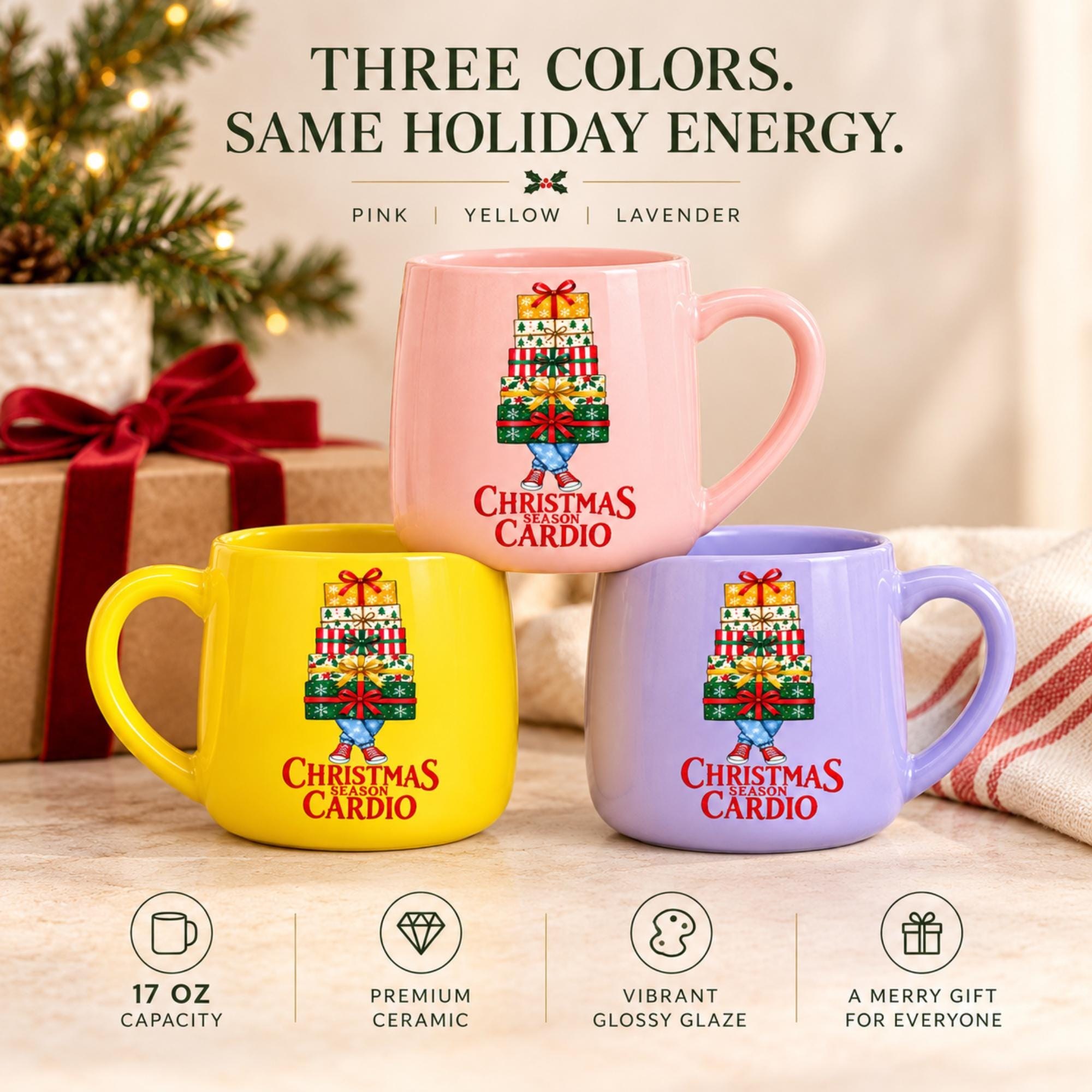 Christmas Mug, 17 oz, Colorful, Ceramic, Pink Yellow Lavender, Funny Phrase