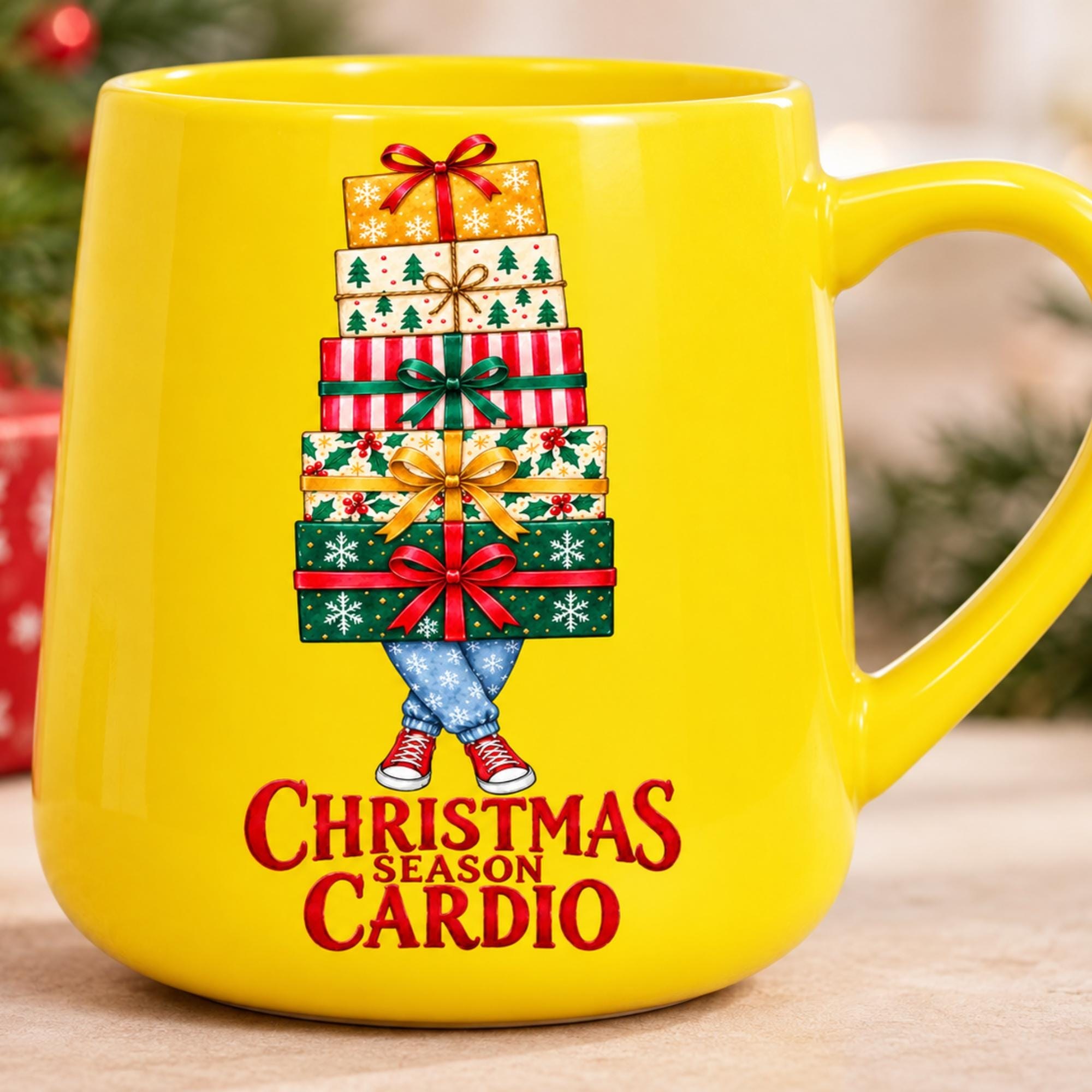 Christmas Mug, 17 oz, Colorful, Ceramic, Pink Yellow Lavender, Funny Phrase, view 2