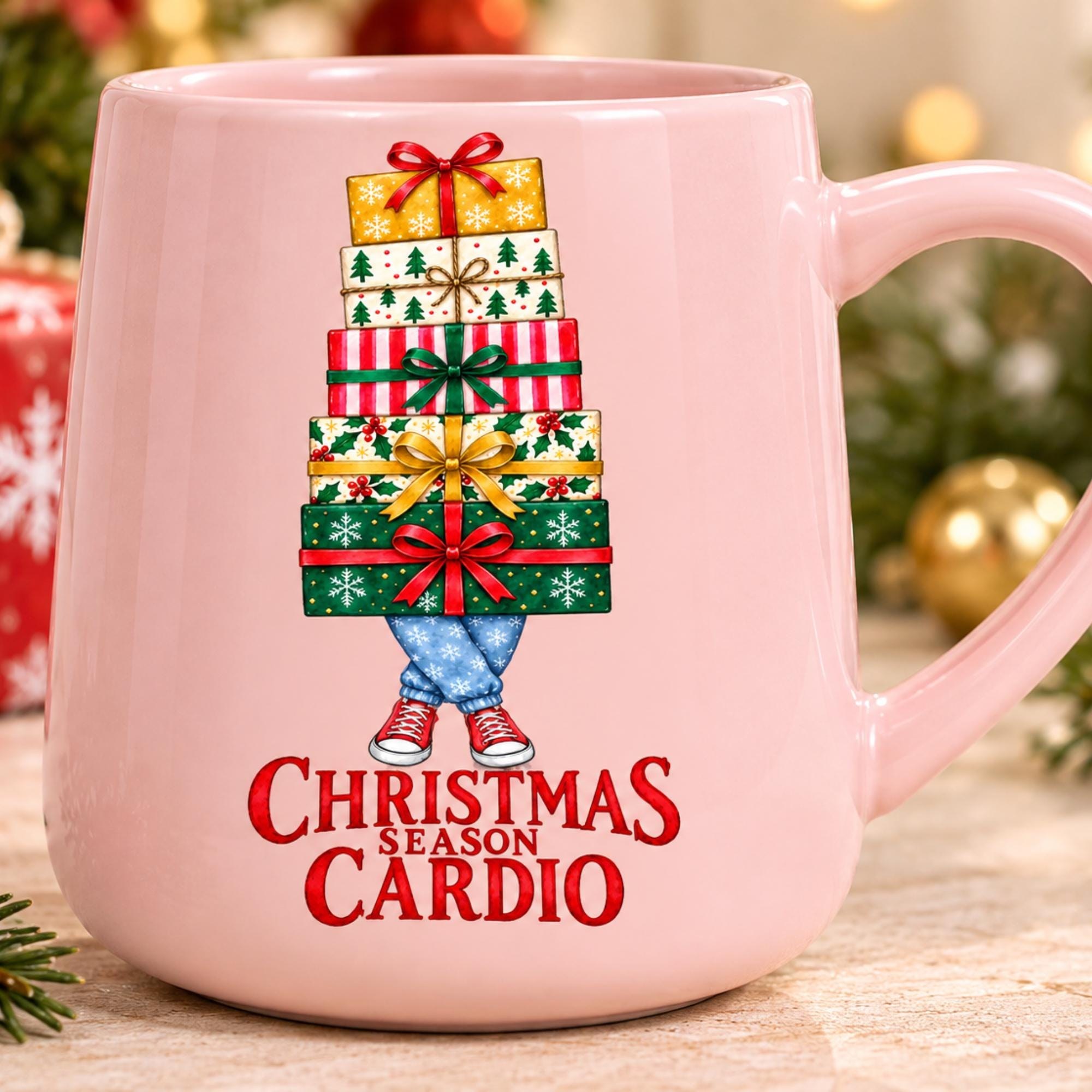 Christmas Mug, 17 oz, Colorful, Ceramic, Pink Yellow Lavender, Funny Phrase, view 3