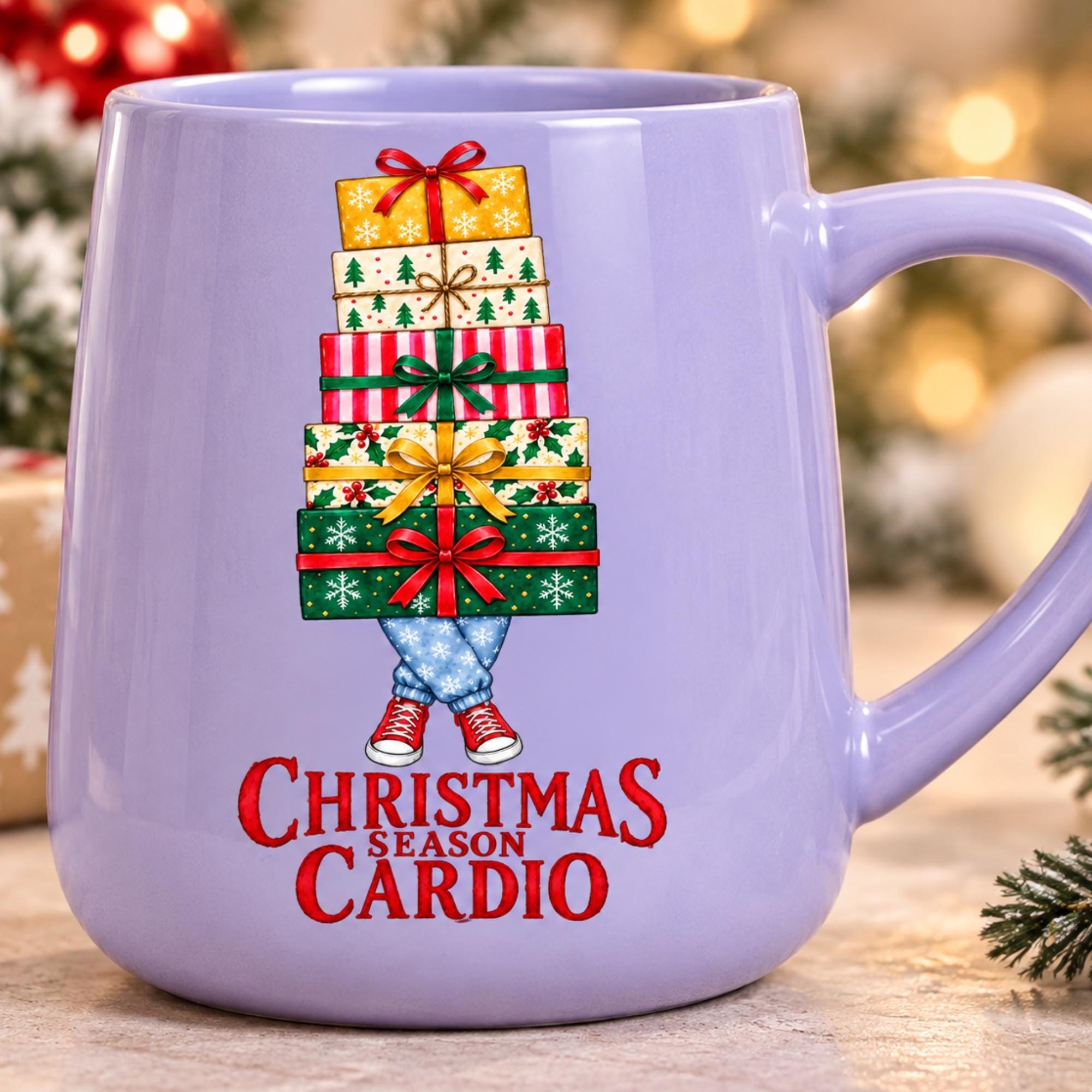 Christmas Mug, 17 oz, Colorful, Ceramic, Pink Yellow Lavender, Funny Phrase, view 4