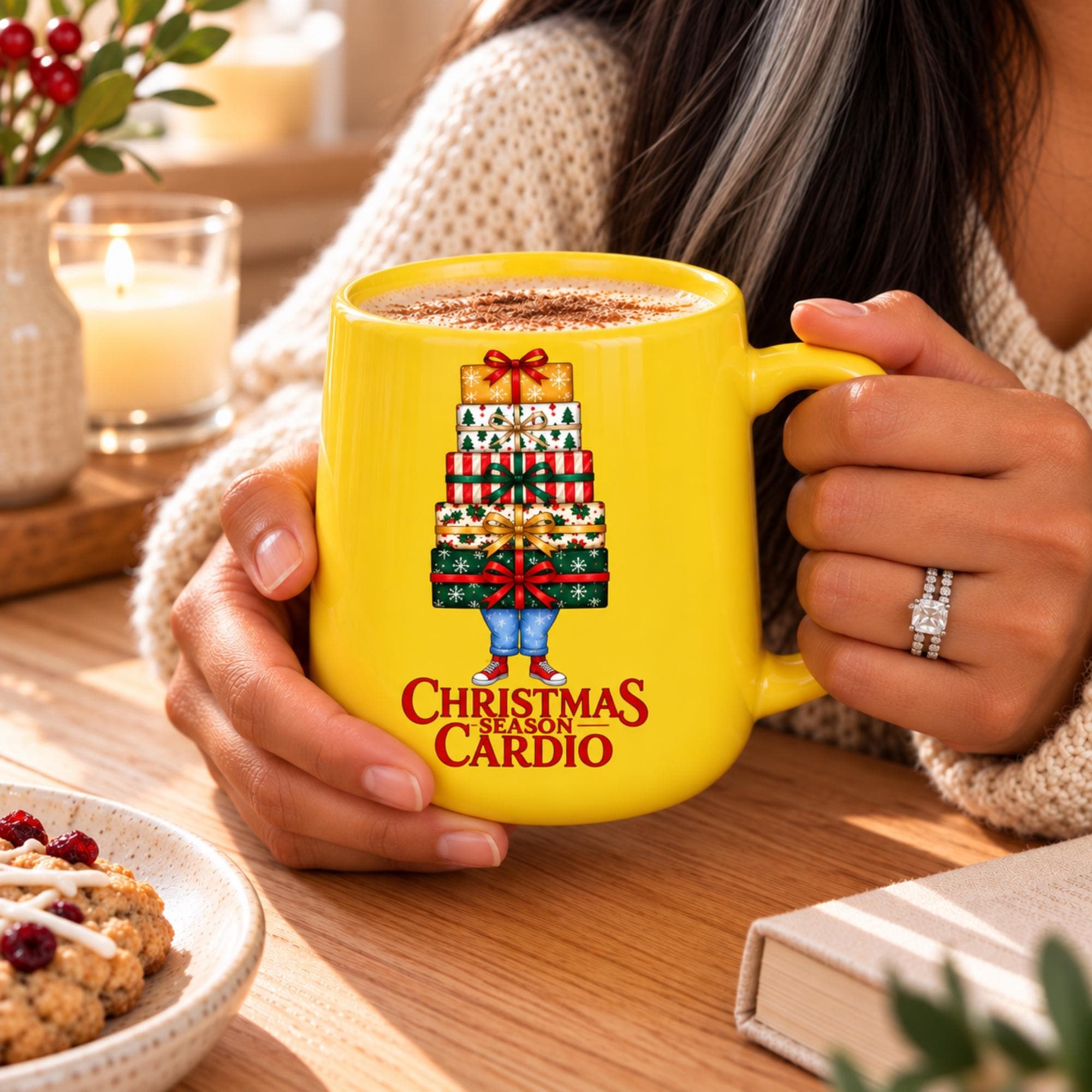Christmas Mug, 17 oz, Colorful, Ceramic, Pink Yellow Lavender, Funny Phrase, view 5