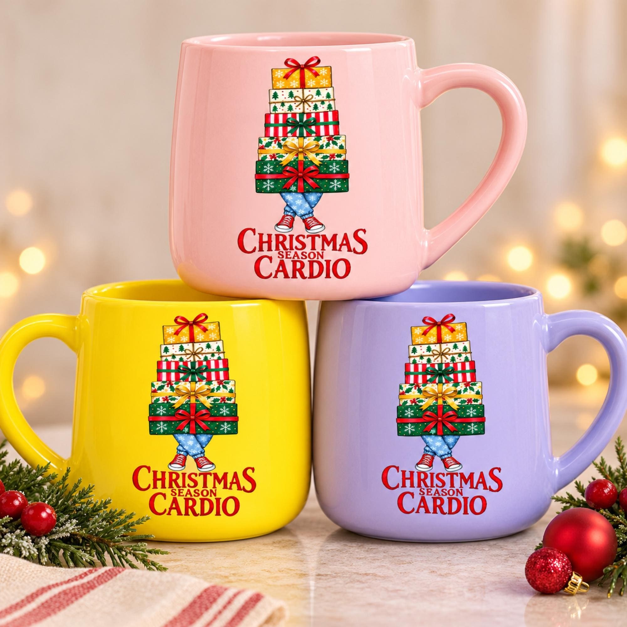 Christmas Mug, 17 oz, Colorful, Ceramic, Pink Yellow Lavender, Funny Phrase, view 7