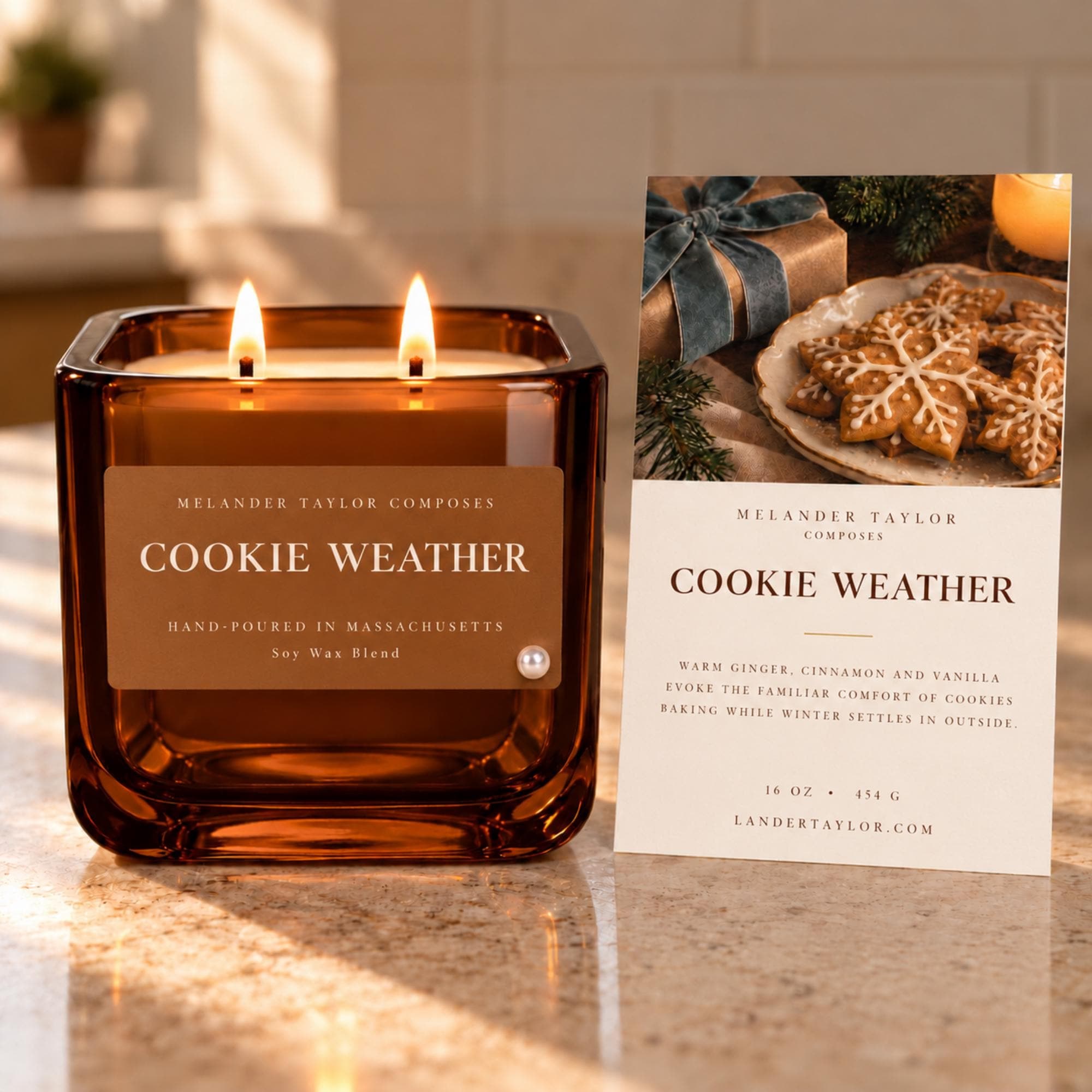 Gingerbread Holiday Candle, 16oz, double wick, ginger cinnamon vanilla, scent card + matches, view 6