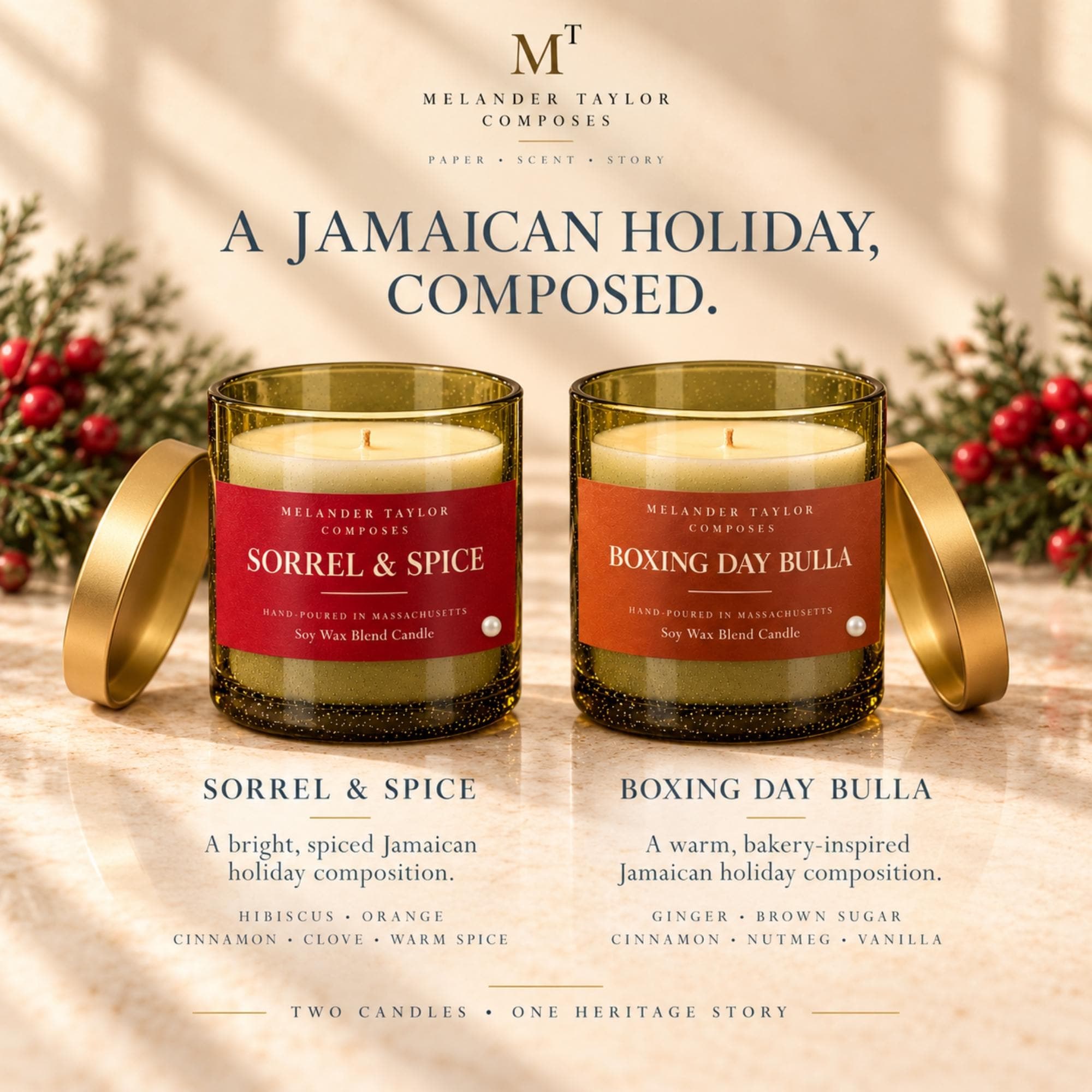 Jamaican Christmas Candles | Sorrel & Spice and Boxing Day Bulla | 9 oz Holiday Scented Candles, view 2