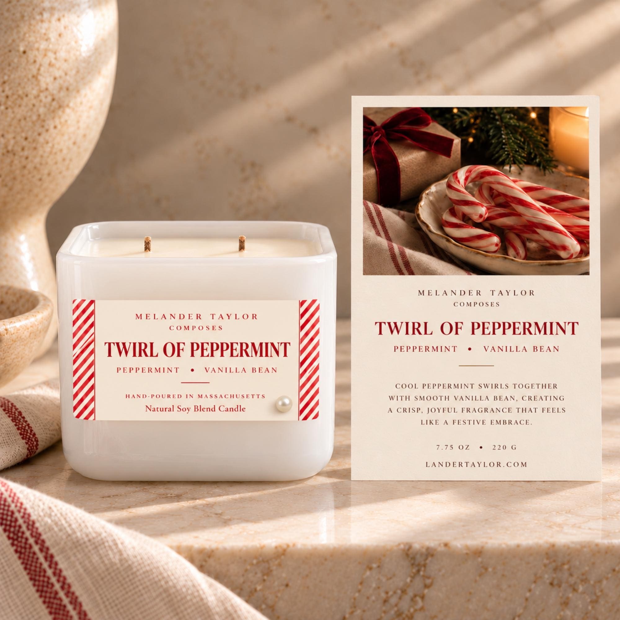 Peppermint Candle, 16 oz Soy Blend, Double Wick Christmas Candle, Peppermint Vanilla Scent, view 2