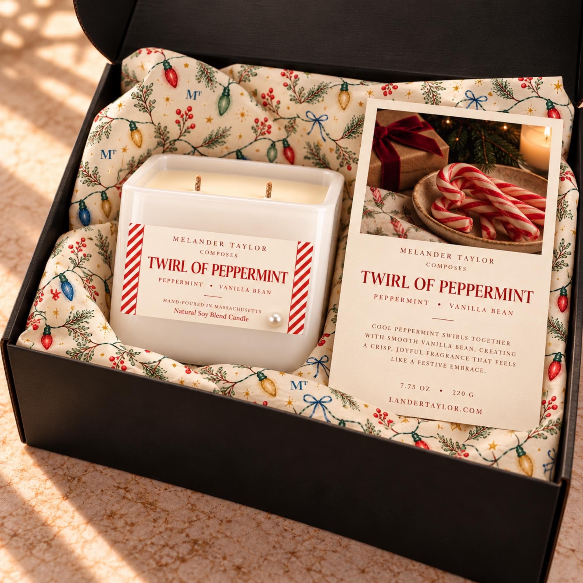 Peppermint Candle, 16 oz Soy Blend, Double Wick Christmas Candle, Peppermint Vanilla Scent, view 4