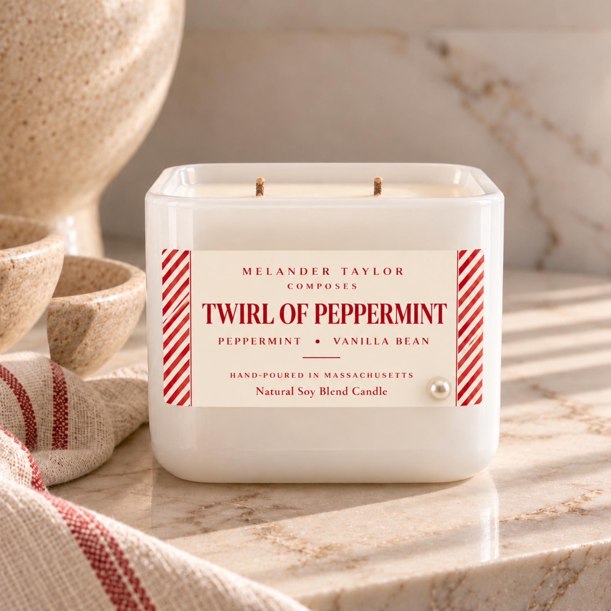 Peppermint Candle, 16 oz Soy Blend, Double Wick Christmas Candle, Peppermint Vanilla Scent, view 5