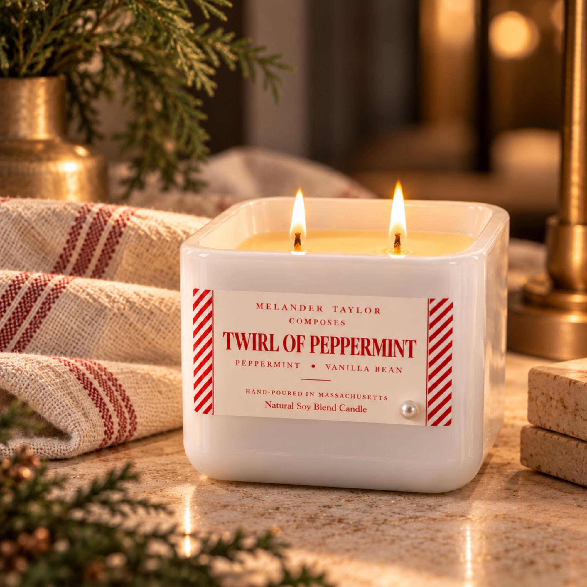 Peppermint Candle, 16 oz Soy Blend, Double Wick Christmas Candle, Peppermint Vanilla Scent, view 8