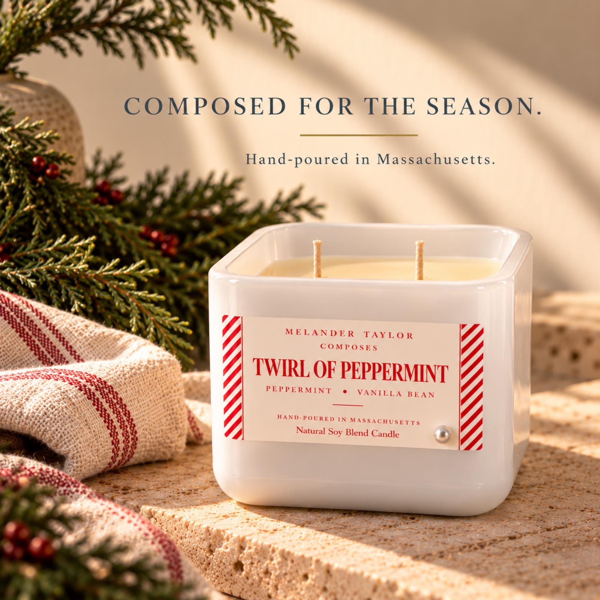 Peppermint Candle, 16 oz Soy Blend, Double Wick Christmas Candle, Peppermint Vanilla Scent, view 9