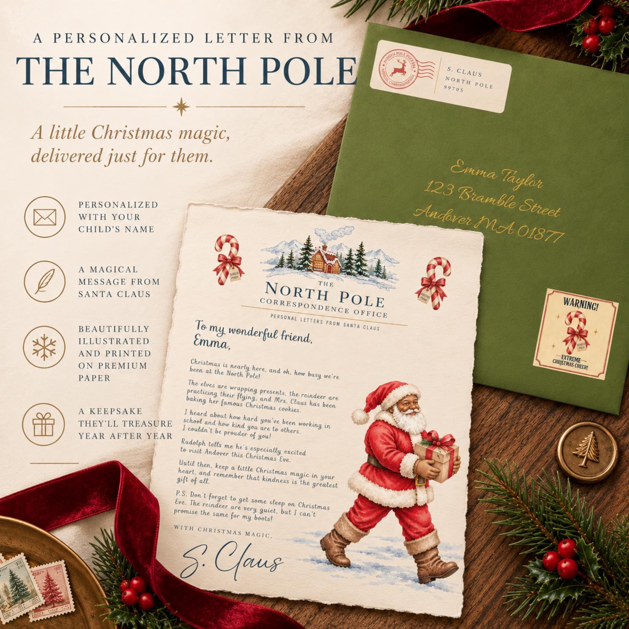Personalized Santa Letter for Kids, Nice List Certificate, Mailed North Pole Keepsake