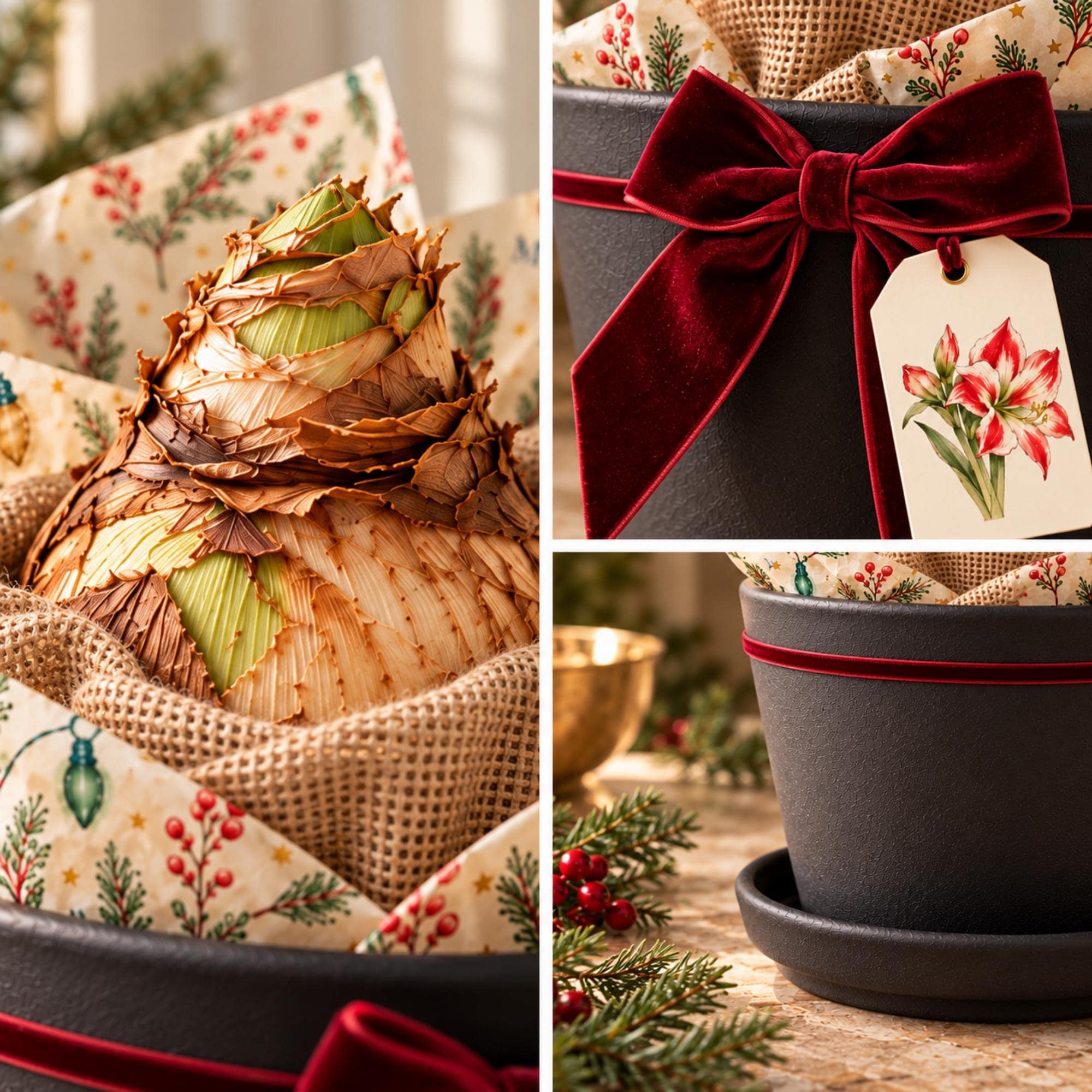 Amaryllis Bulb Gift Kit, Personalized Tag, Christmas Plant Gift, Holiday Hostess Gift, Indoor Flowers, view 5