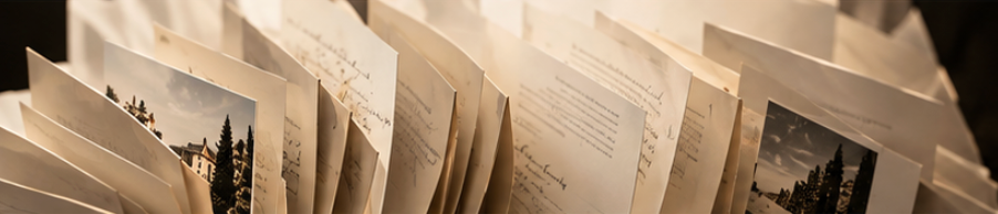 A sequence of manuscript pages arranged in warm light