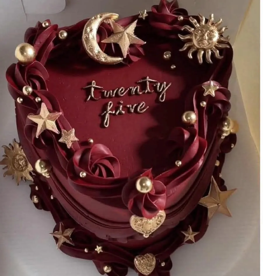 Decorated heart-shaped cake
