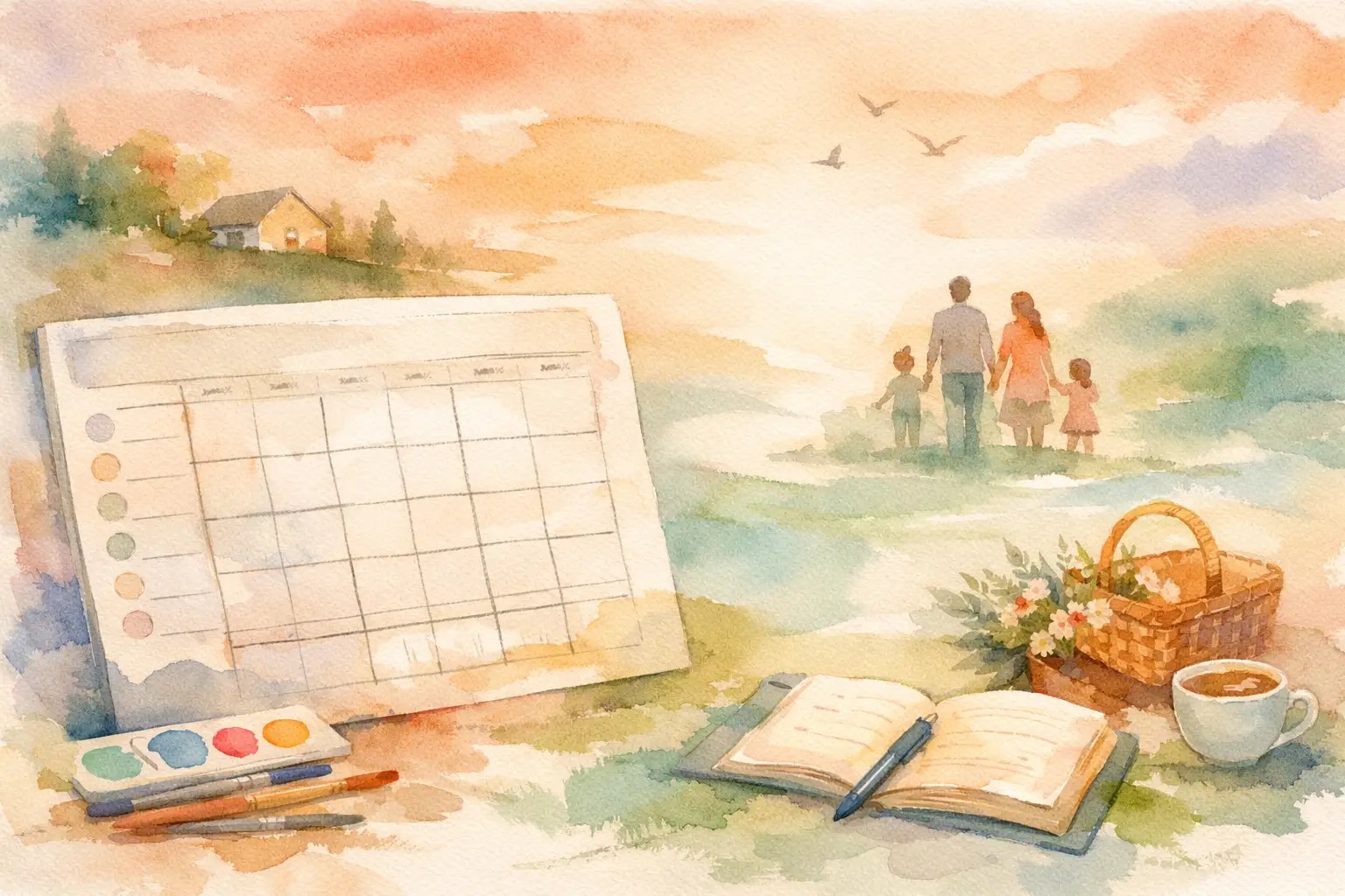 Illustration for Family Calendar Printable Template for Calm Weeks