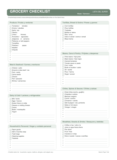 Mexican & Hispanic Grocery Checklist: A Bilingual English-Spanish Shopping List for Family Meal Planning and Everyday Essentials