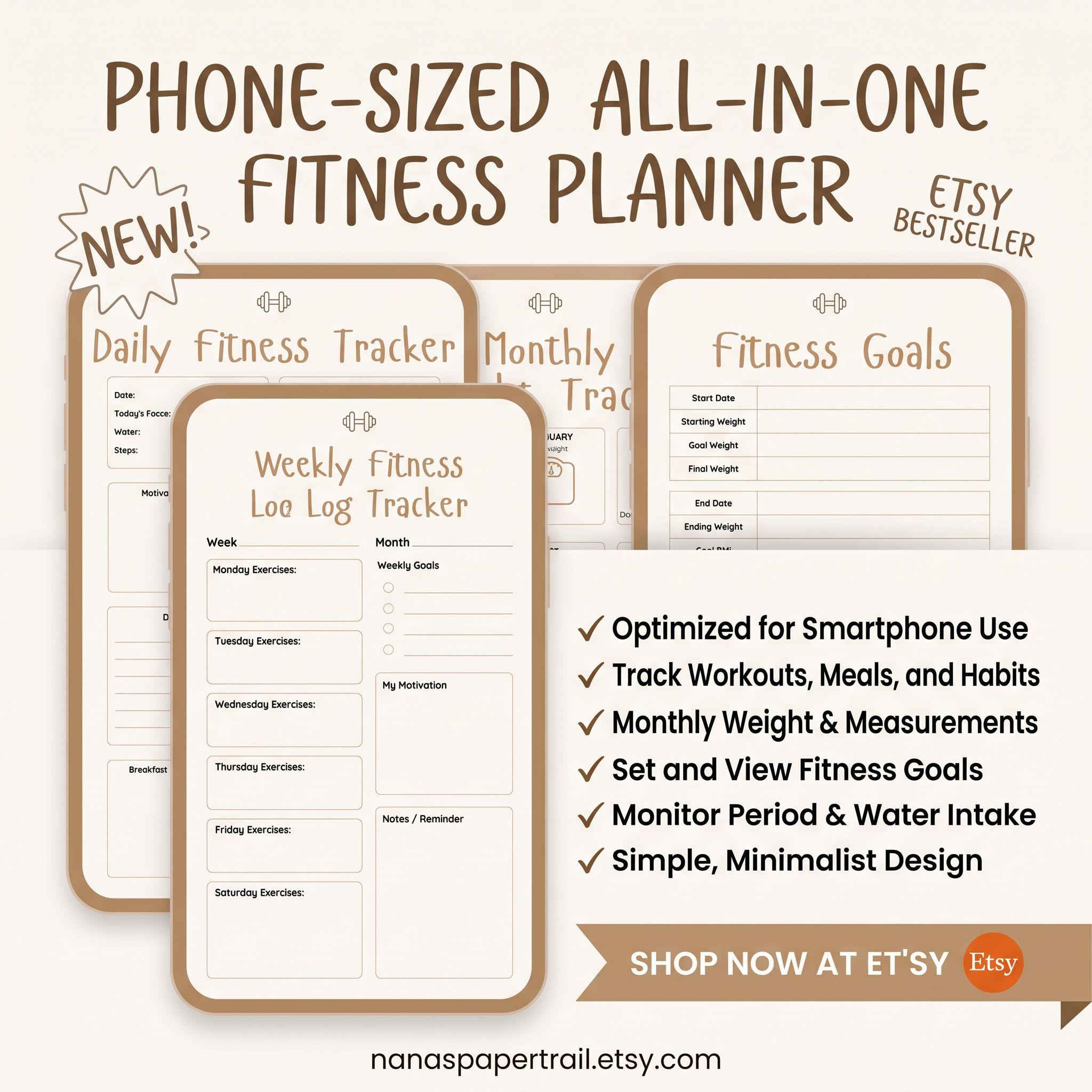 Digital Fitness Planner for Phone, All in One Smartphone Workout & Meal Planner