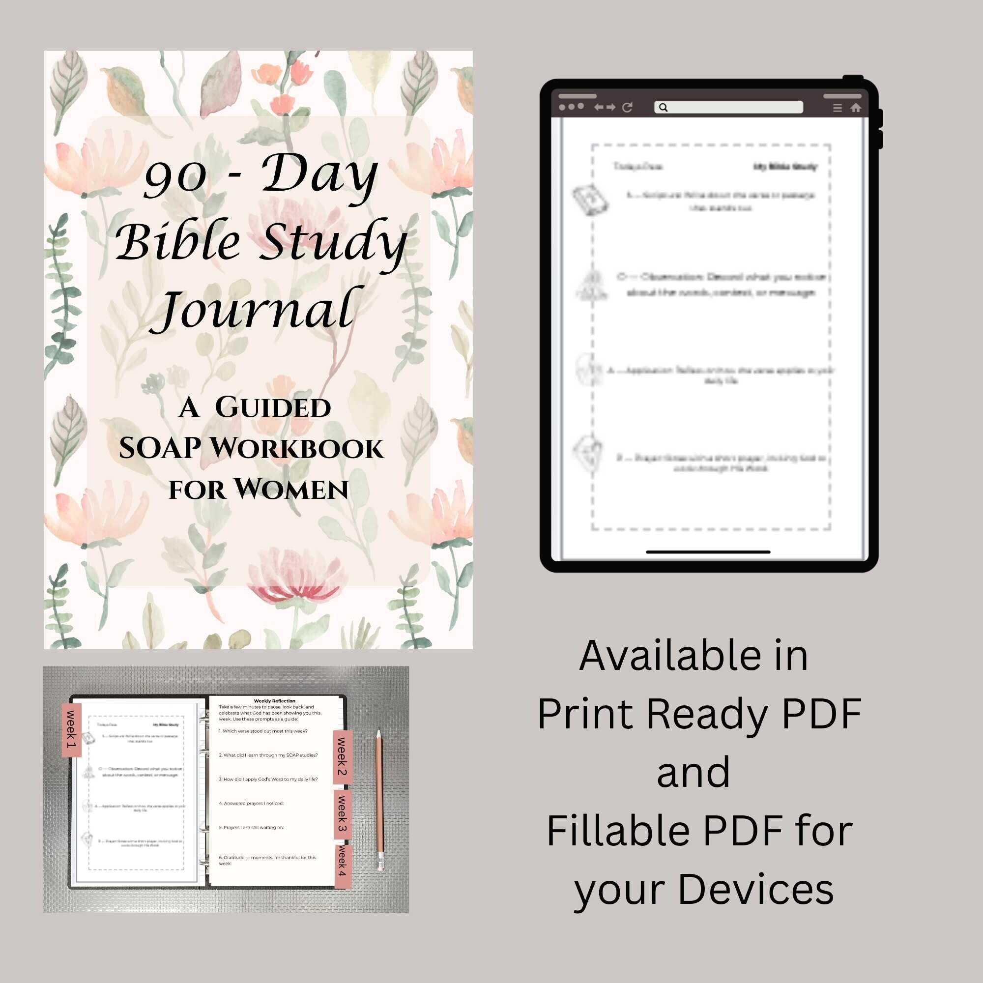 90 Day Bible Study Journal Printable, SOAP Method Devotional, Scripture Journal, Christian Prayer Planner, Faith Workbook PDF