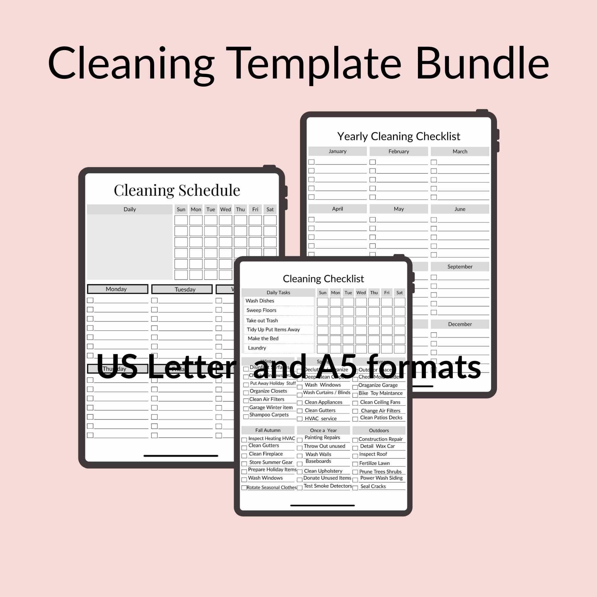 Cleaning Checklist Printable, Daily Weekly Monthly Cleaning Schedule ADHD cleaning Planner, House Chore List, PDF Digital Download