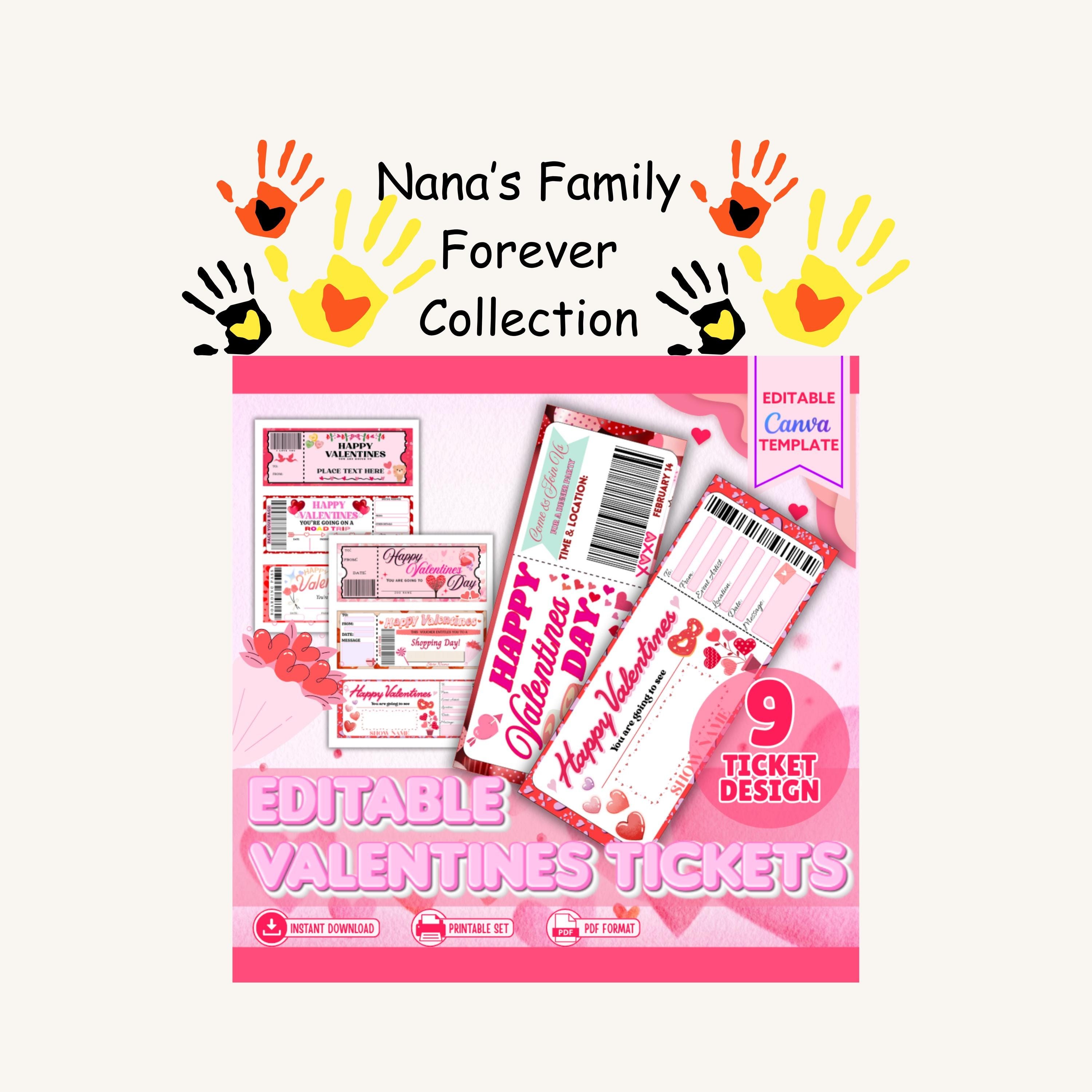 Kids Valentine Party Invitations, Editable Canva Ticket Invites Set of 9, Classroom Valentines Day Party, Printable Invites PDF