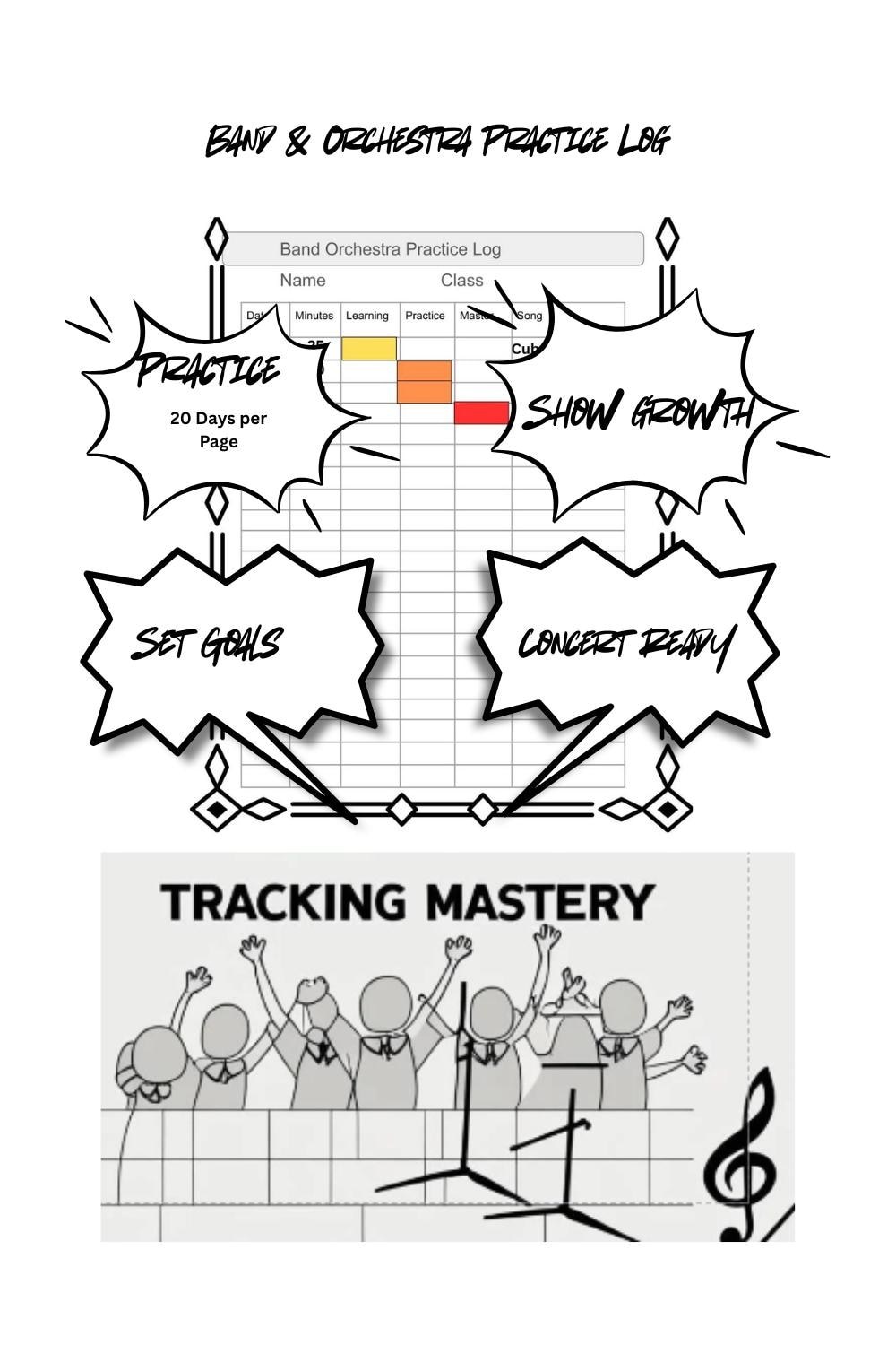 Music Practice Log Printable, Band & Orchestra Homework Tracker, Fillable PDF Practice Journal, Student Music Planner, Digital Download