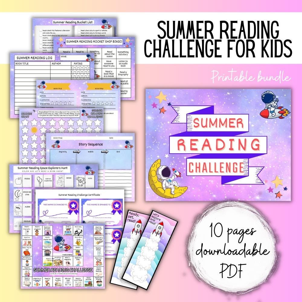 Space Reading Challenge Log, Summer Tracker, Homeschool Bundle (PDF)