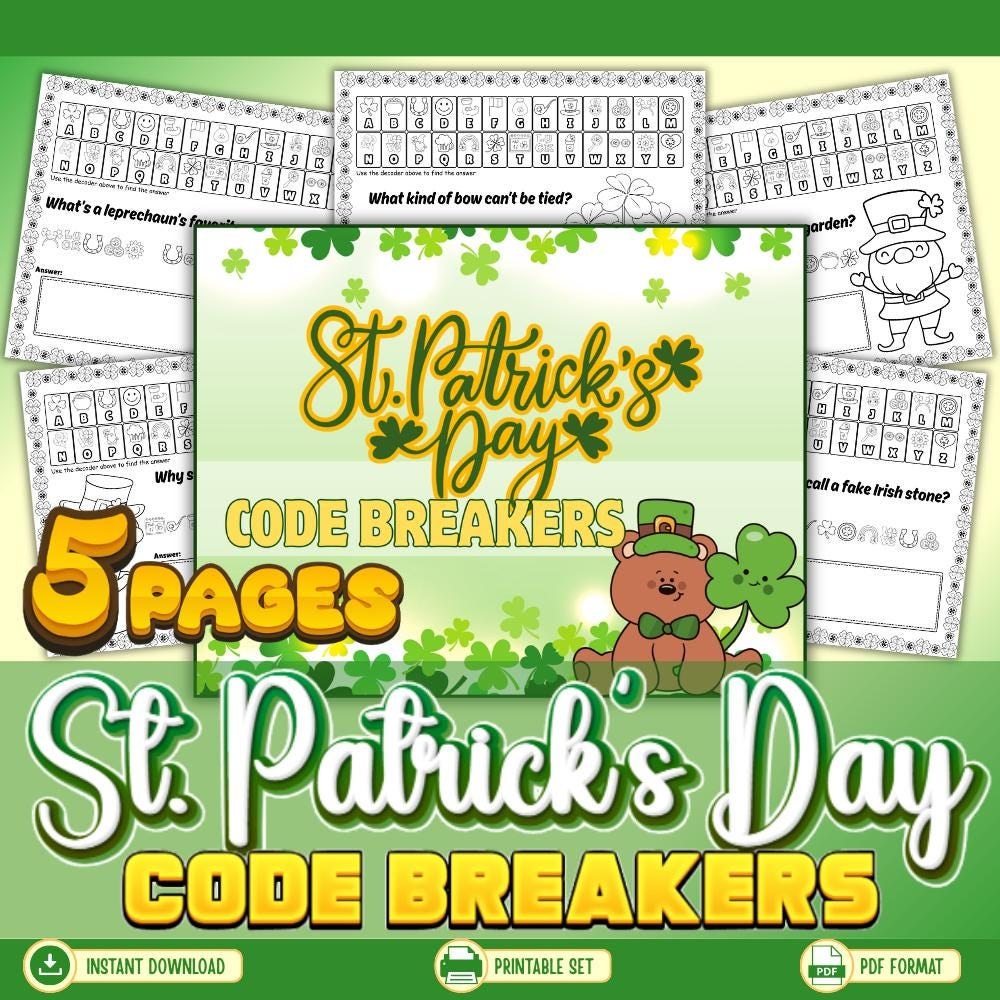 St Patricks Day Code Breaker Printable, Kids Riddle Decoder Activity, Classroom March Worksheet, Irish Holiday Activity PDF Download