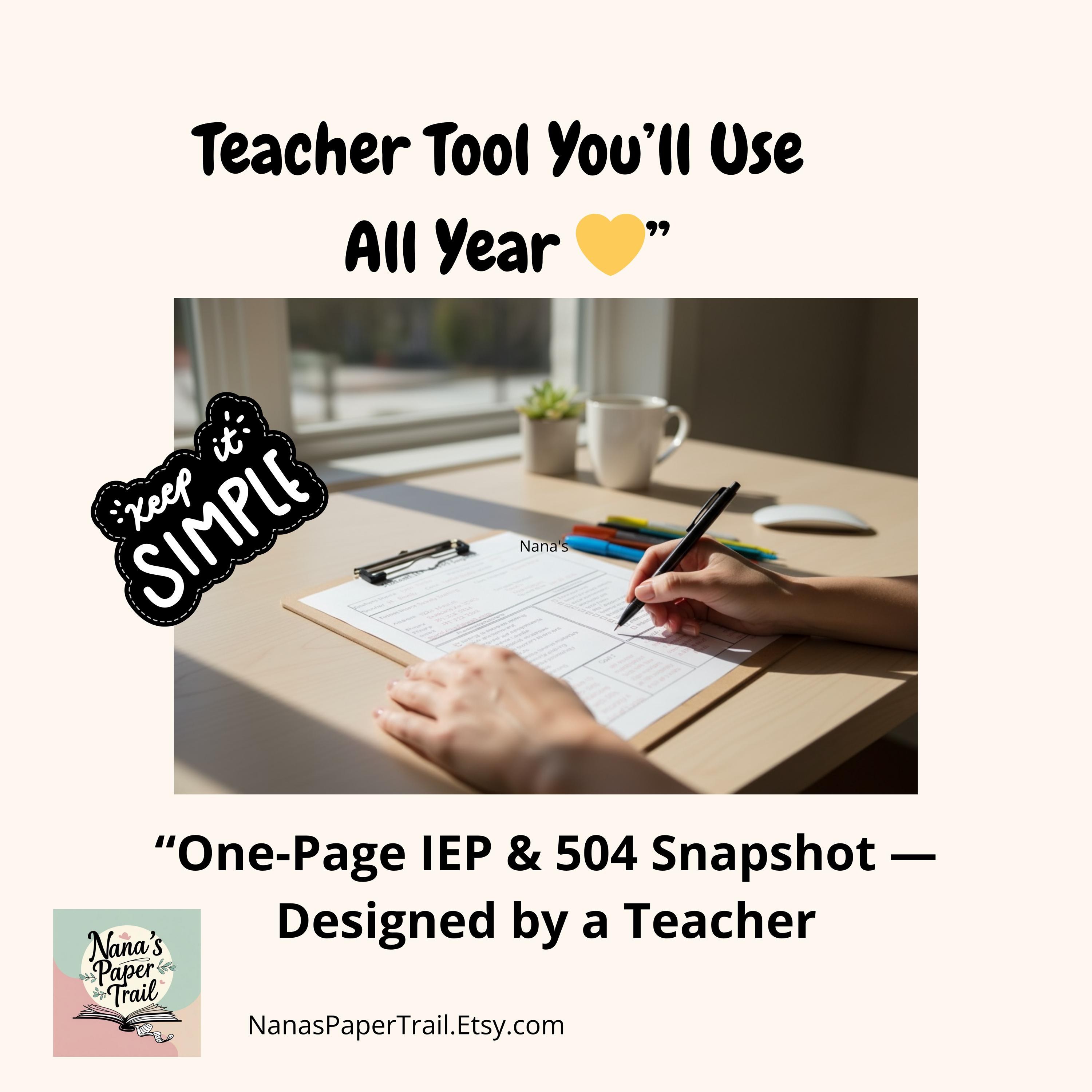 IEP 504 Snapshot Template, Special Education Teacher Data Tracker, SPED Caseload Planner, Fillable PDF, Teacher Binder Printable