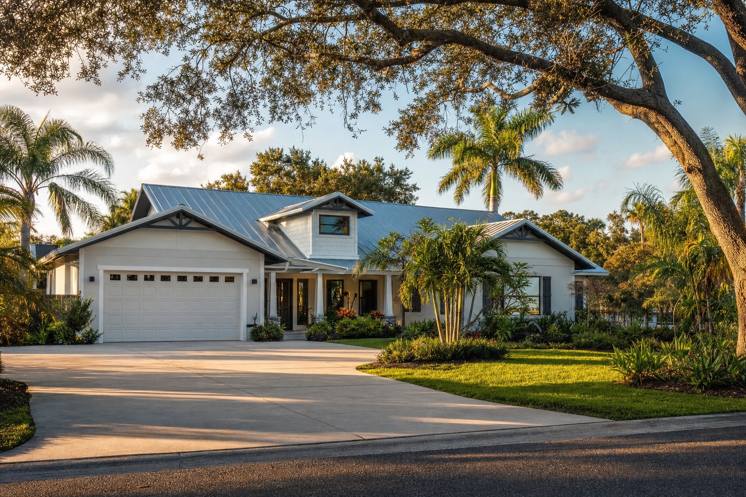Single-family home on a palm-lined residential street in Ellenton, Florida