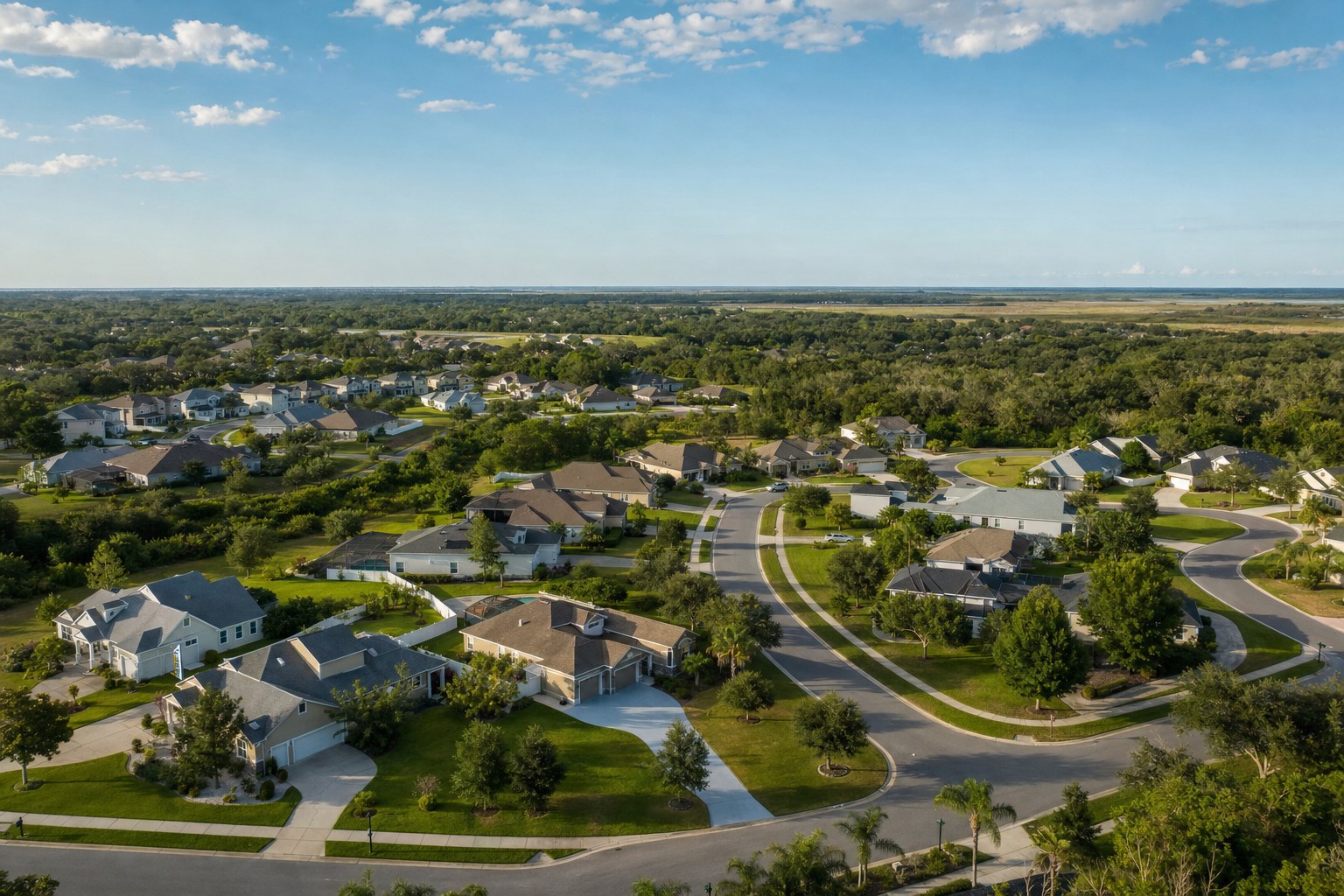 Aerial view of a suburban neighborhood in Parrish, Florida