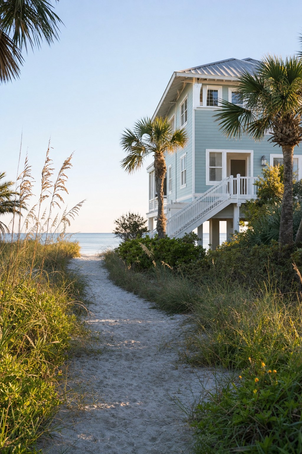 Elevated coastal home near a sandy Holmes Beach path