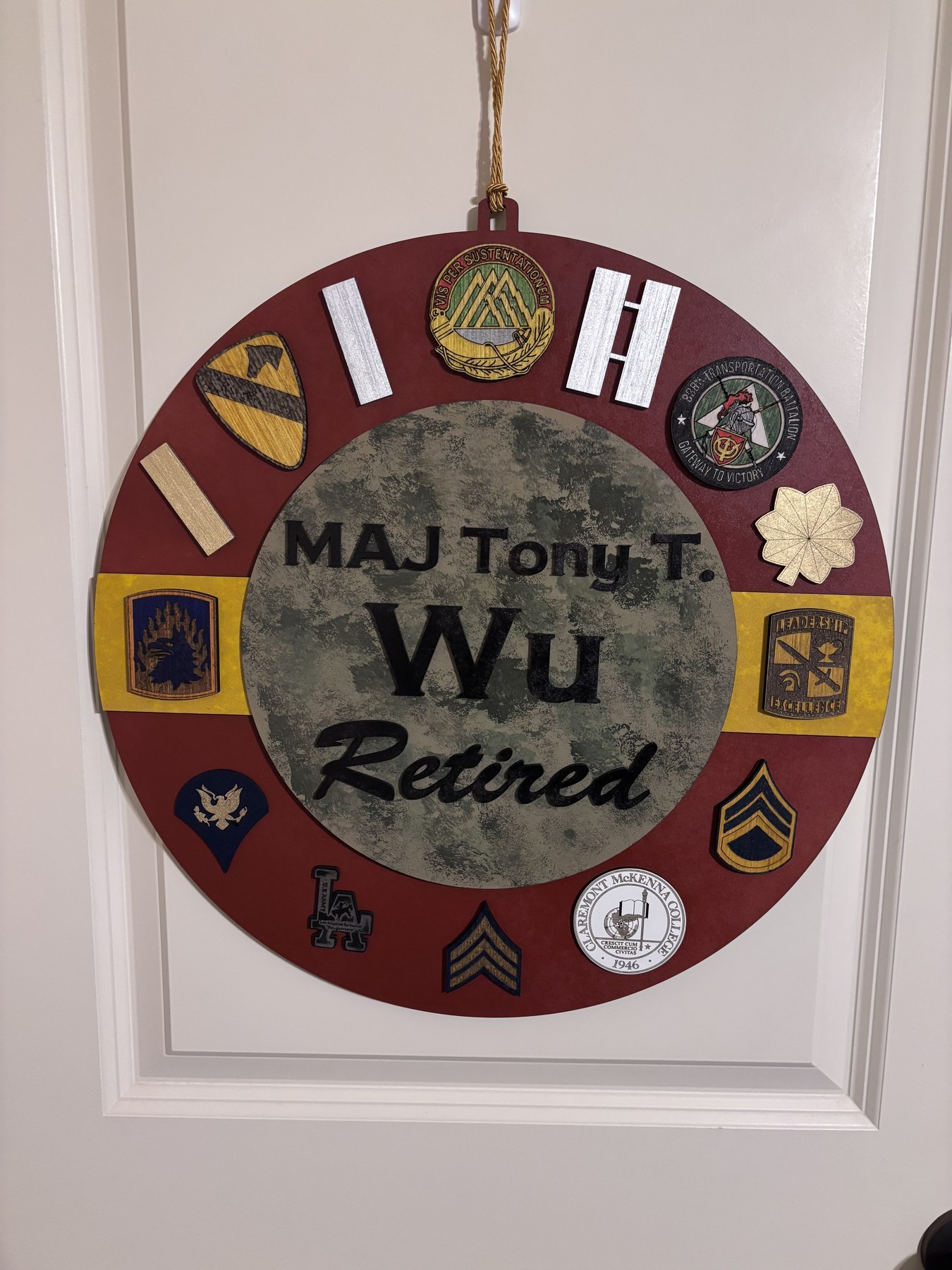 Custom round wooden retirement celebration plaque