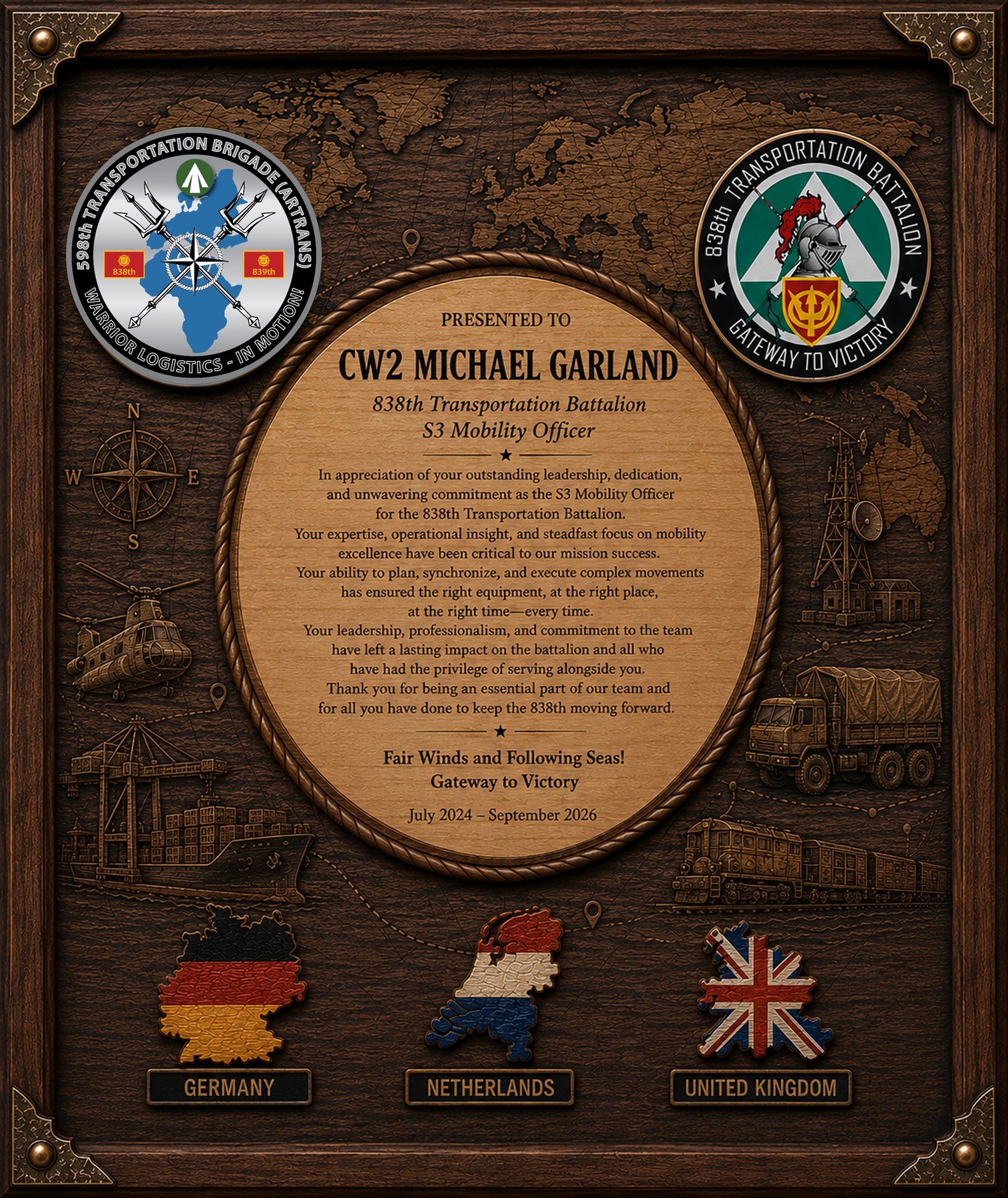 Custom wooden personalized military service tribute plaque