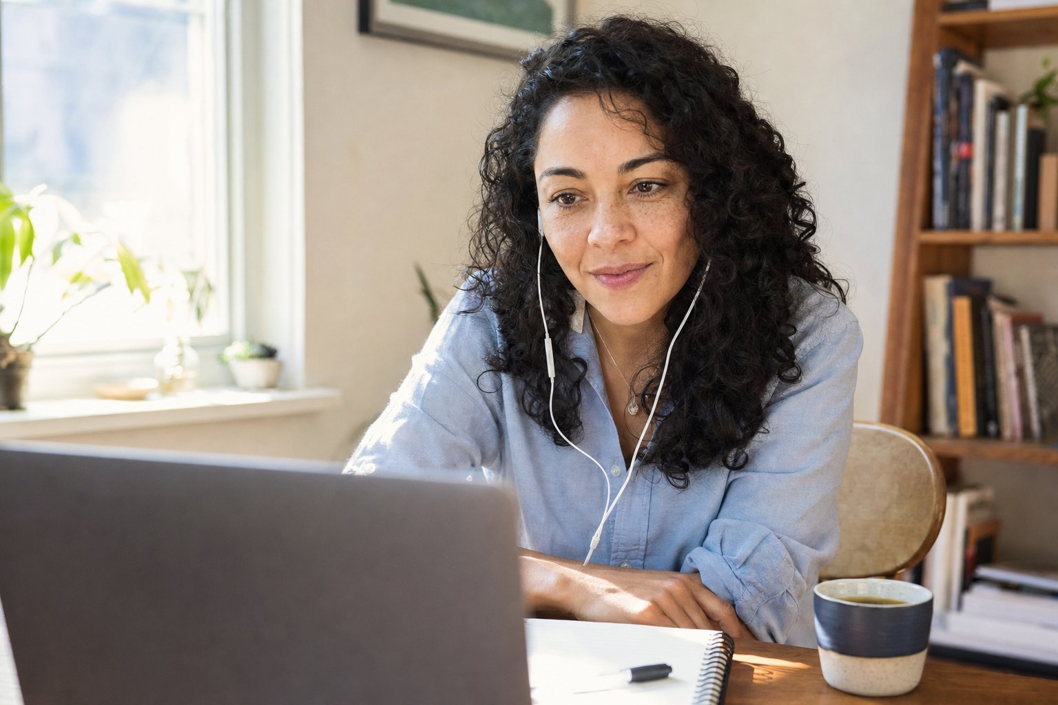 A private virtual session in a calm home office