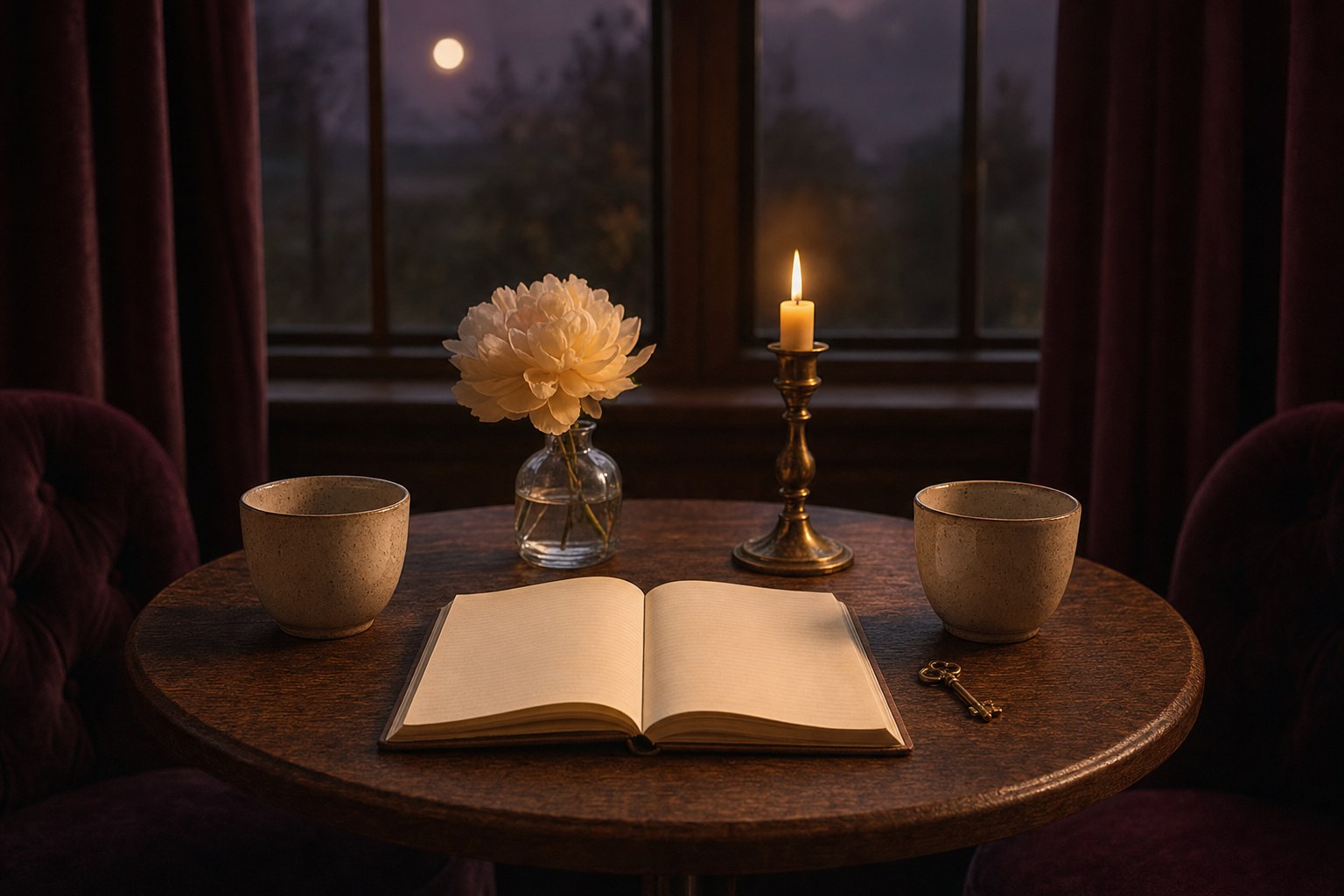 Two cups and an open journal set for a calm evening conversation