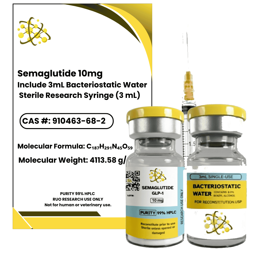 GLP-1 SG 10mg Research Peptide via bacteriostatic water and sterile syringe