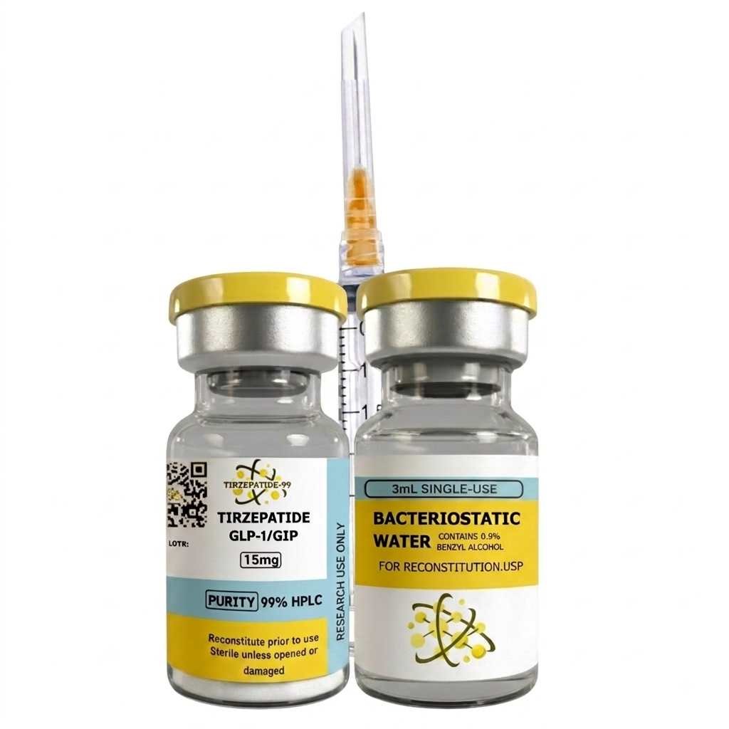 GLP-2TZ 15mg Research Peptide via bacteriostatic water and sterile syringe